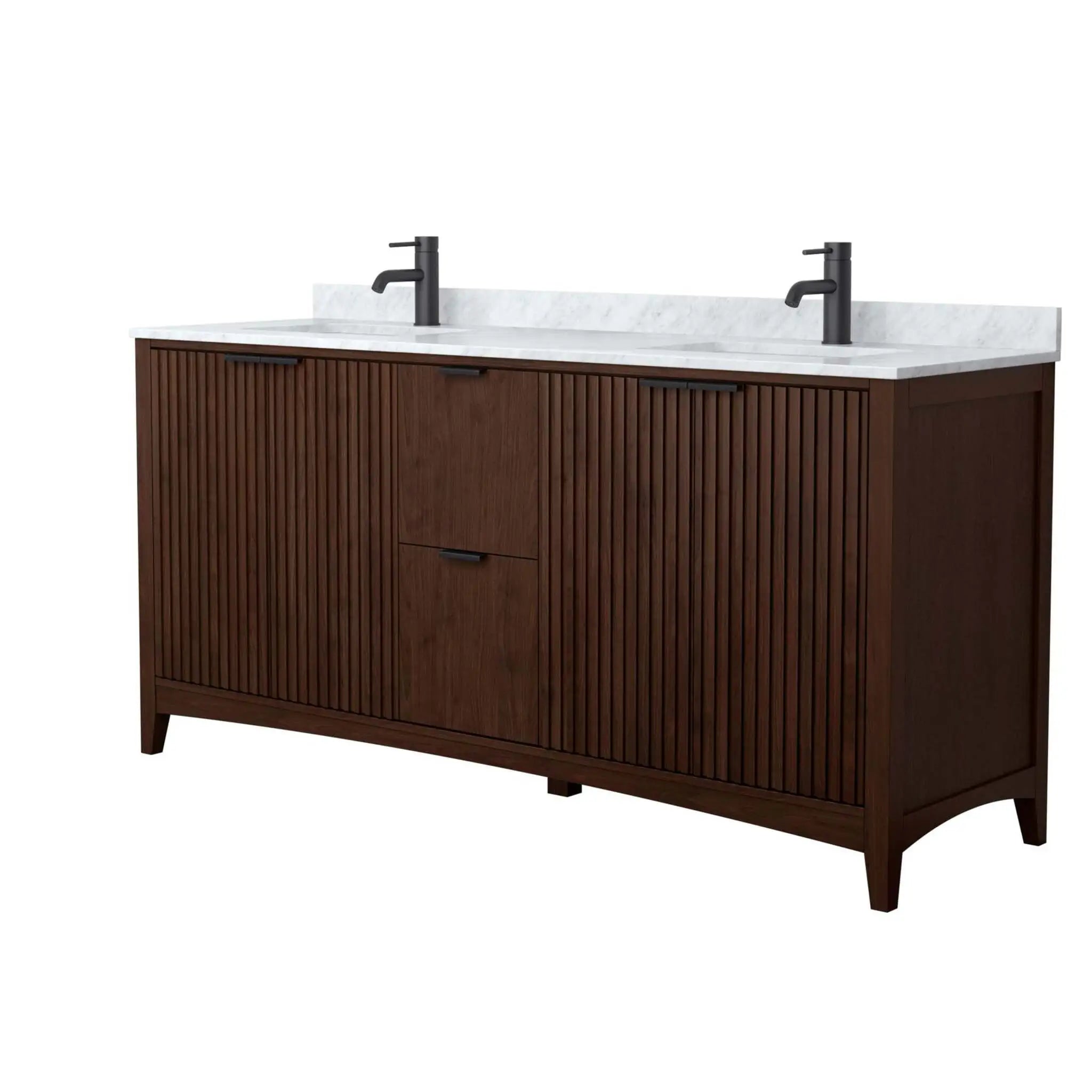72" Palmilla Double Bathroom Vanity in Dark Walnut with Matte Black Trim by Wyndham