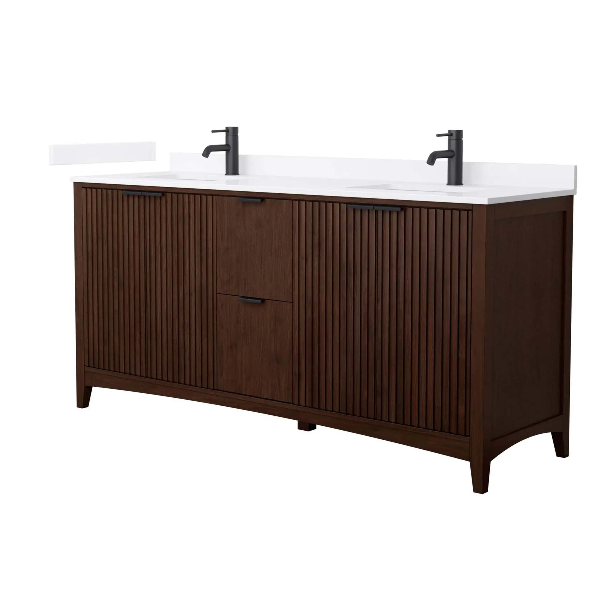 72" Palmilla Double Bathroom Vanity in Dark Walnut with Matte Black Trim by Wyndham