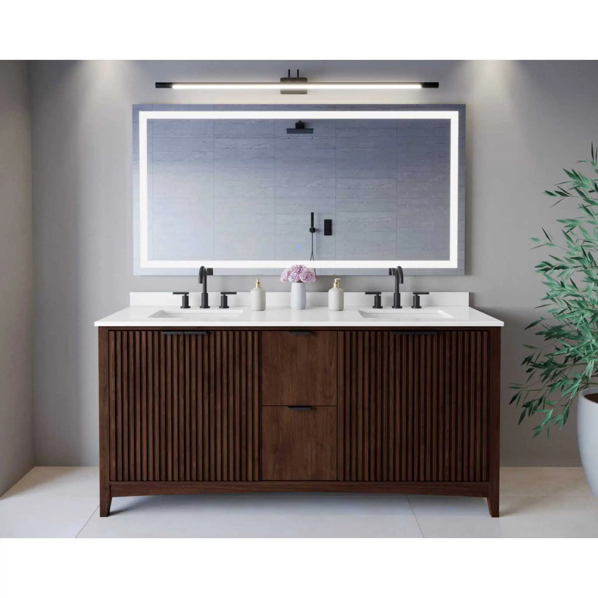 72" Palmilla Double Bathroom Vanity in Dark Walnut with Matte Black Trim by Wyndham