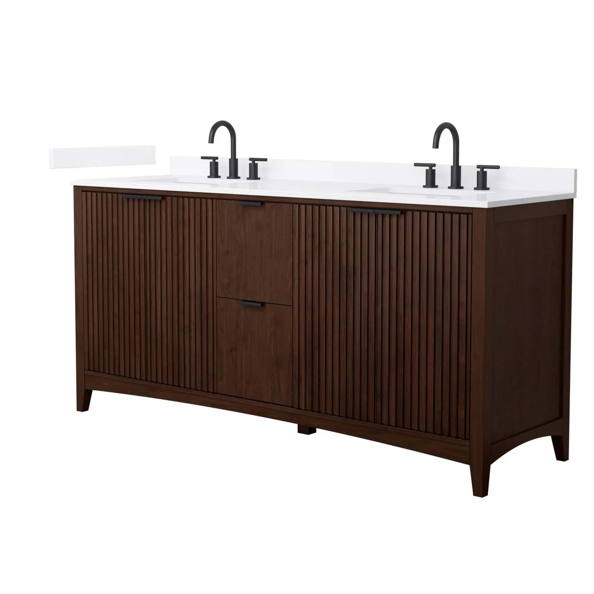 72" Palmilla Double Bathroom Vanity in Dark Walnut with Matte Black Trim by Wyndham
