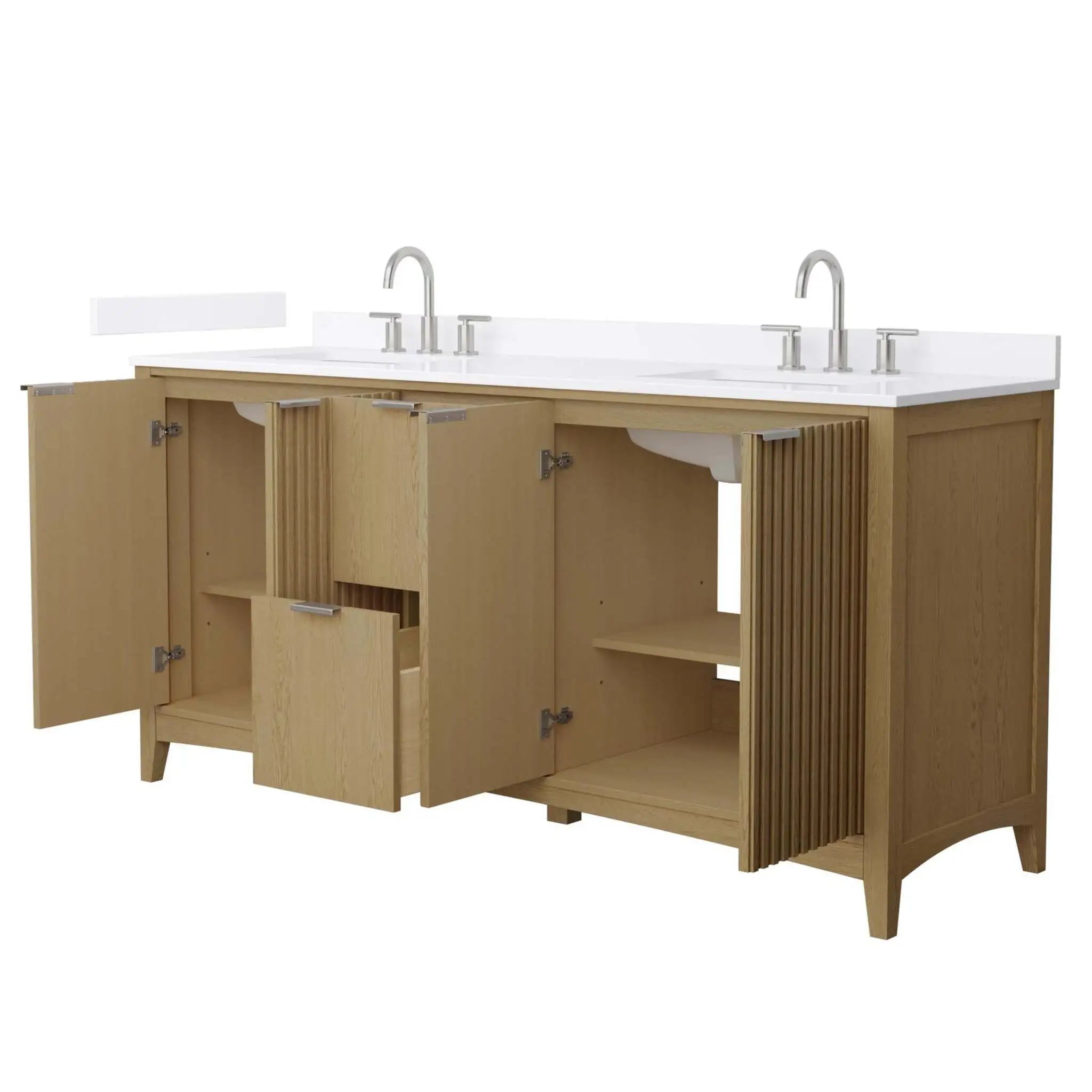 72" Palmilla Double Bathroom Vanity in Natural Oak with Brushed Nickel Trim by Wyndham