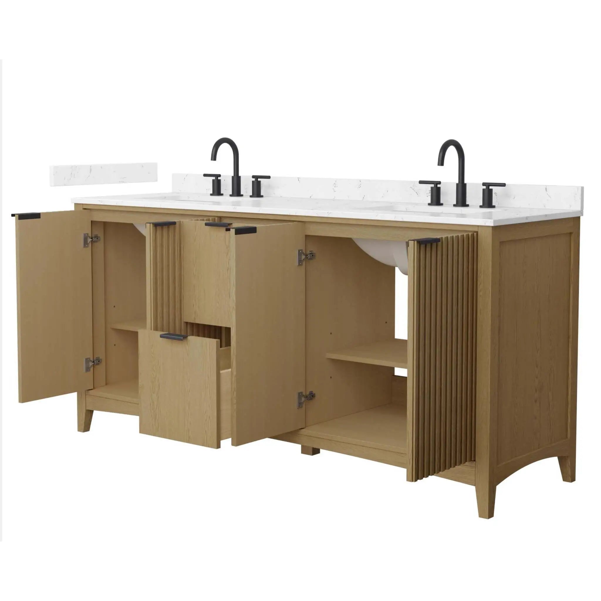 72" Palmilla Double Bathroom Vanity in Natural Oak with Matte Black Trim by Wyndham