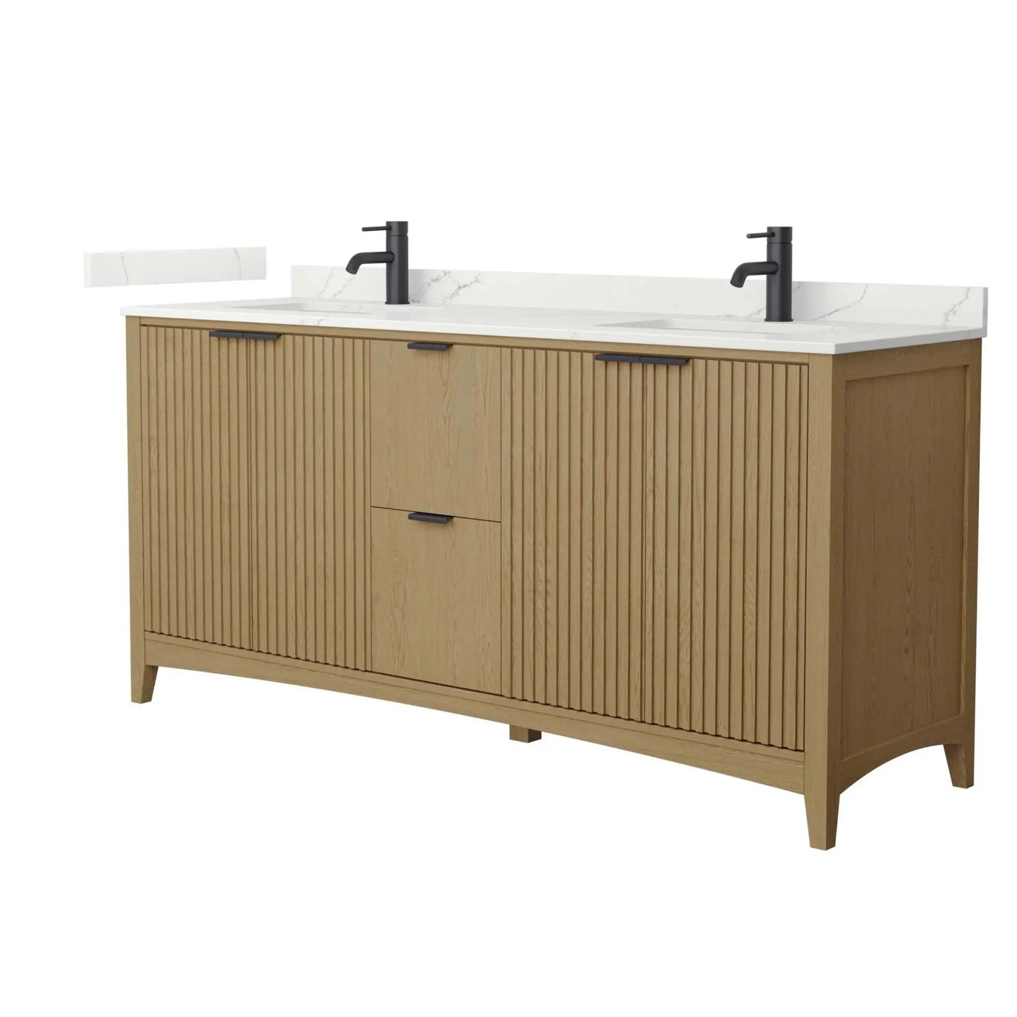 72" Palmilla Double Bathroom Vanity in Natural Oak with Matte Black Trim by Wyndham