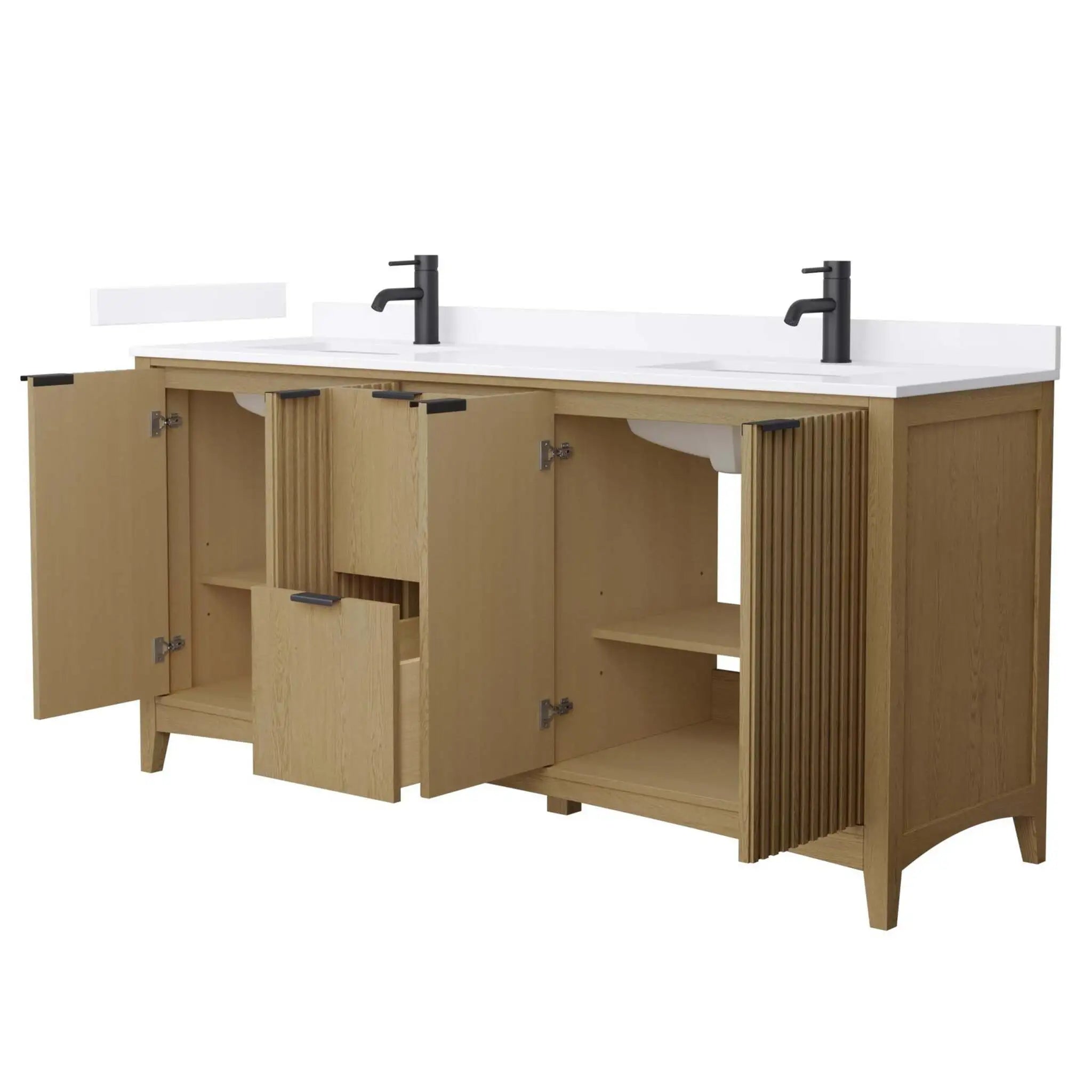 72" Palmilla Double Bathroom Vanity in Natural Oak with Matte Black Trim by Wyndham