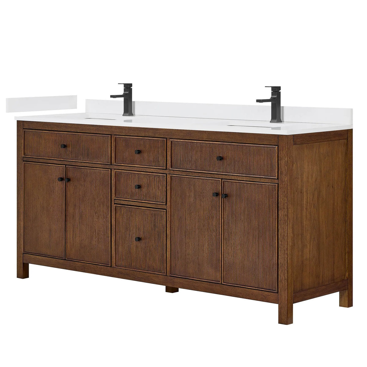 72" Pendry Double Bathroom Vanity Dark Walnut Matte Black Trim by wyndham View 13