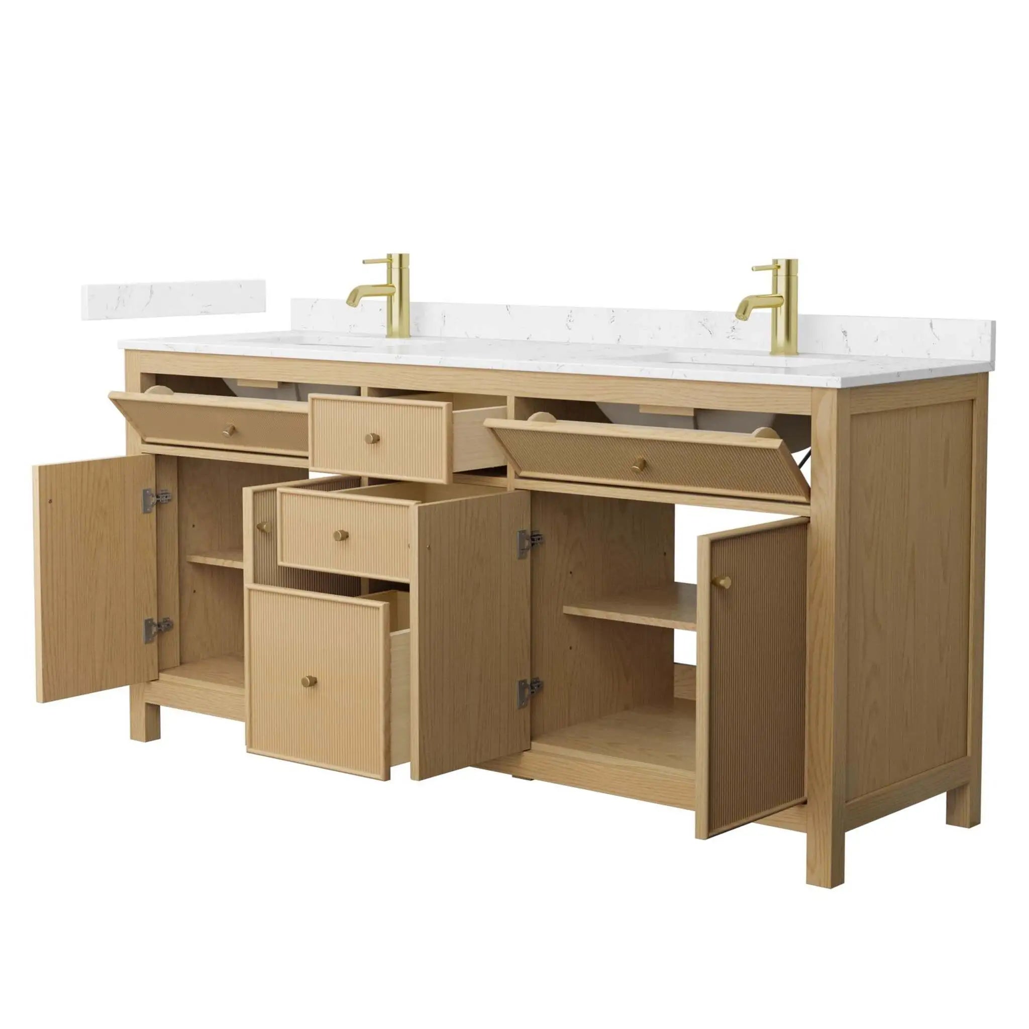 72" Pendry Double Bathroom Vanity in Tanned Oak with Brushed Gold Trim by Wyndham
