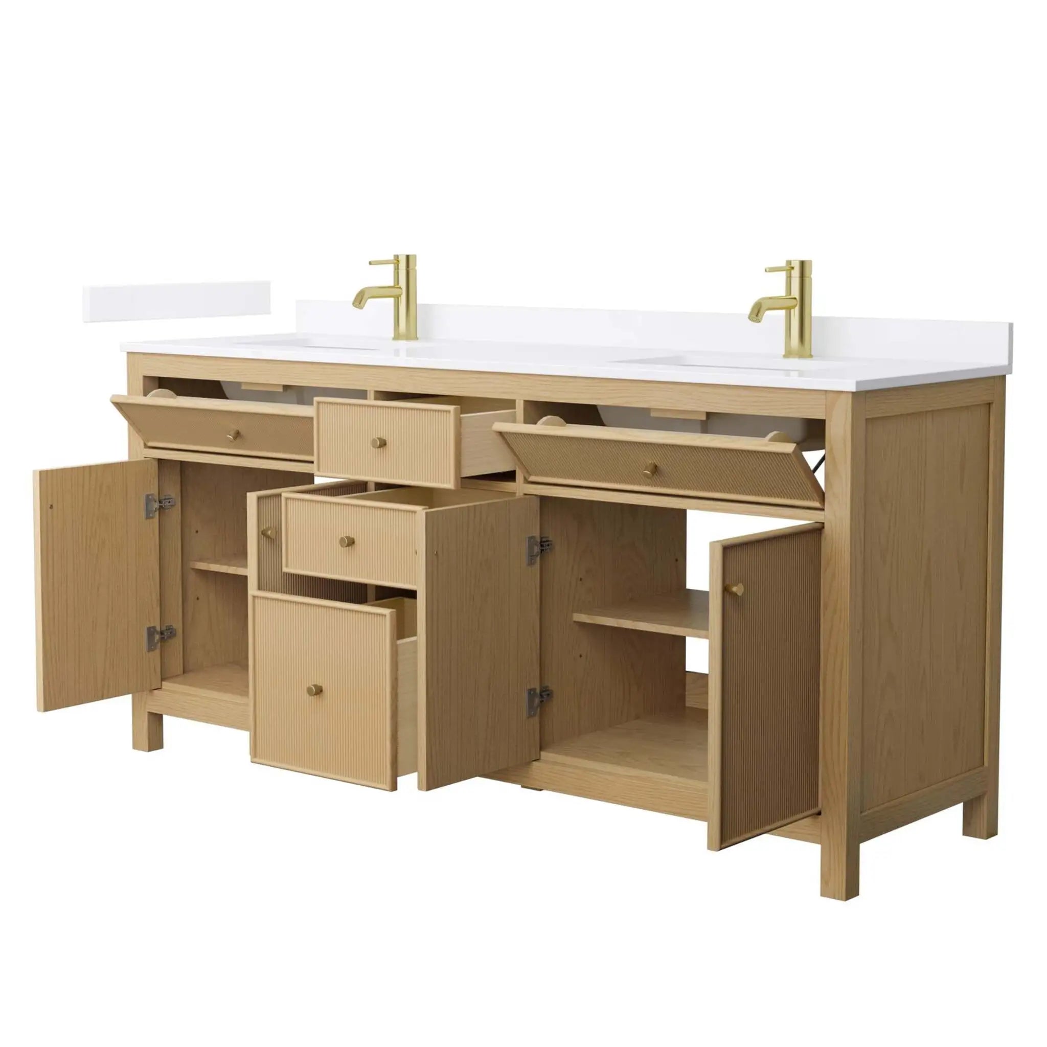 72" Pendry Double Bathroom Vanity in Tanned Oak with Brushed Gold Trim by Wyndham