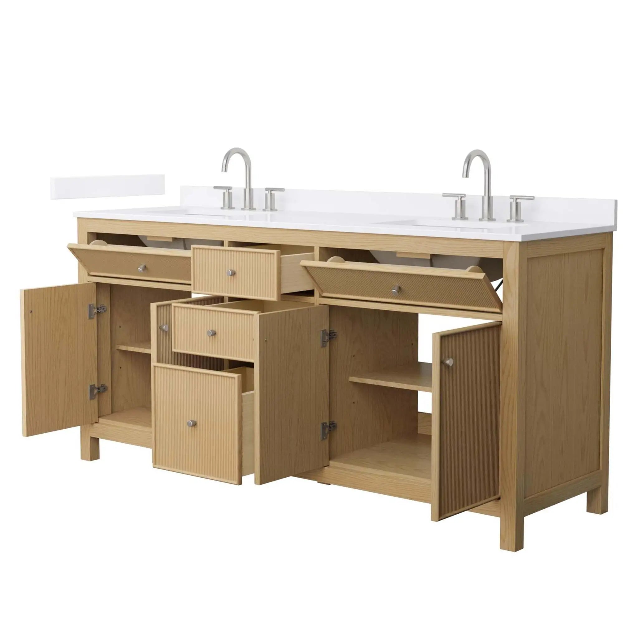 72" Pendry Double Bathroom Vanity in Tanned Oak with Brushed Nickel Trim by Wyndham