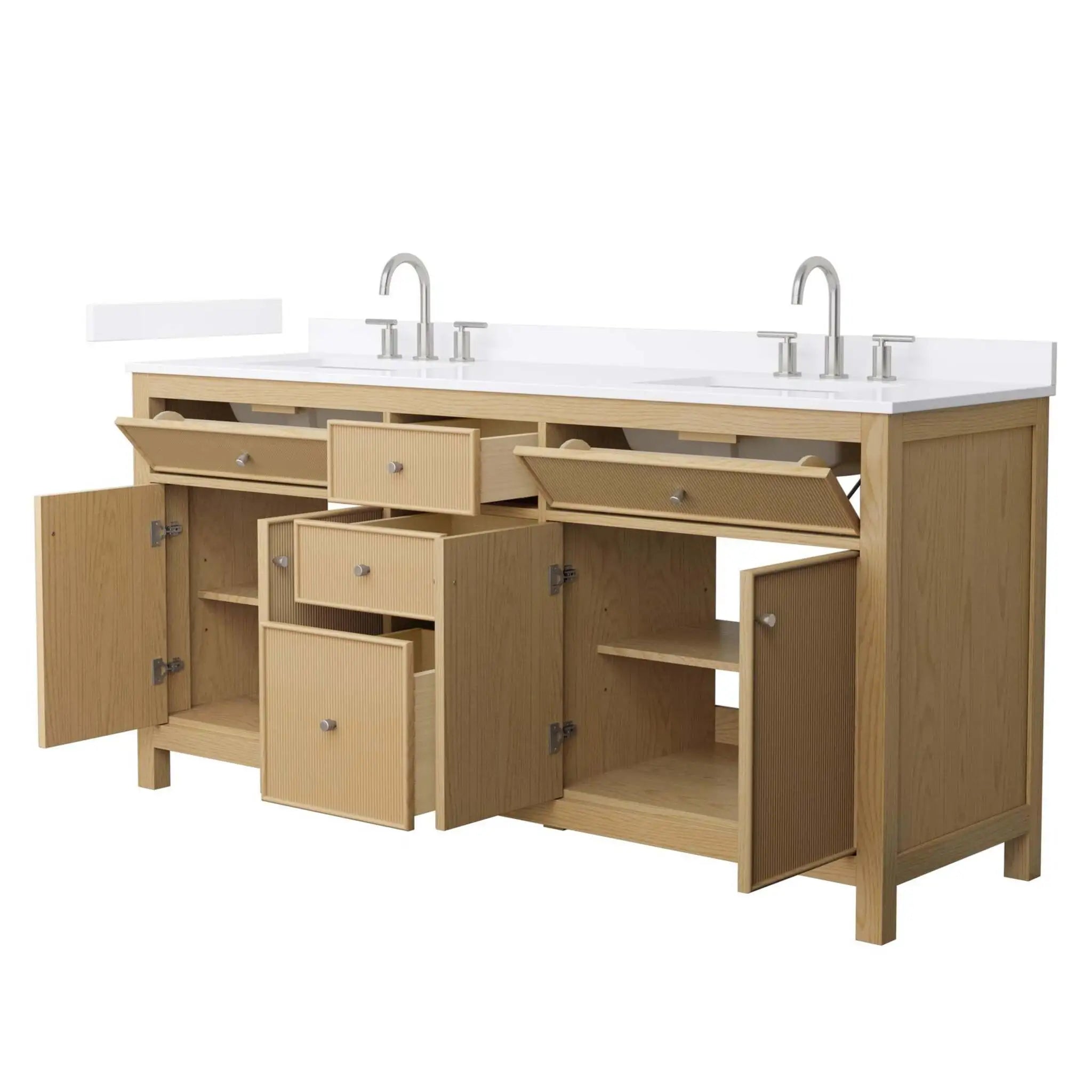 72" Pendry Double Bathroom Vanity in Tanned Oak with Brushed Nickel Trim by Wyndham