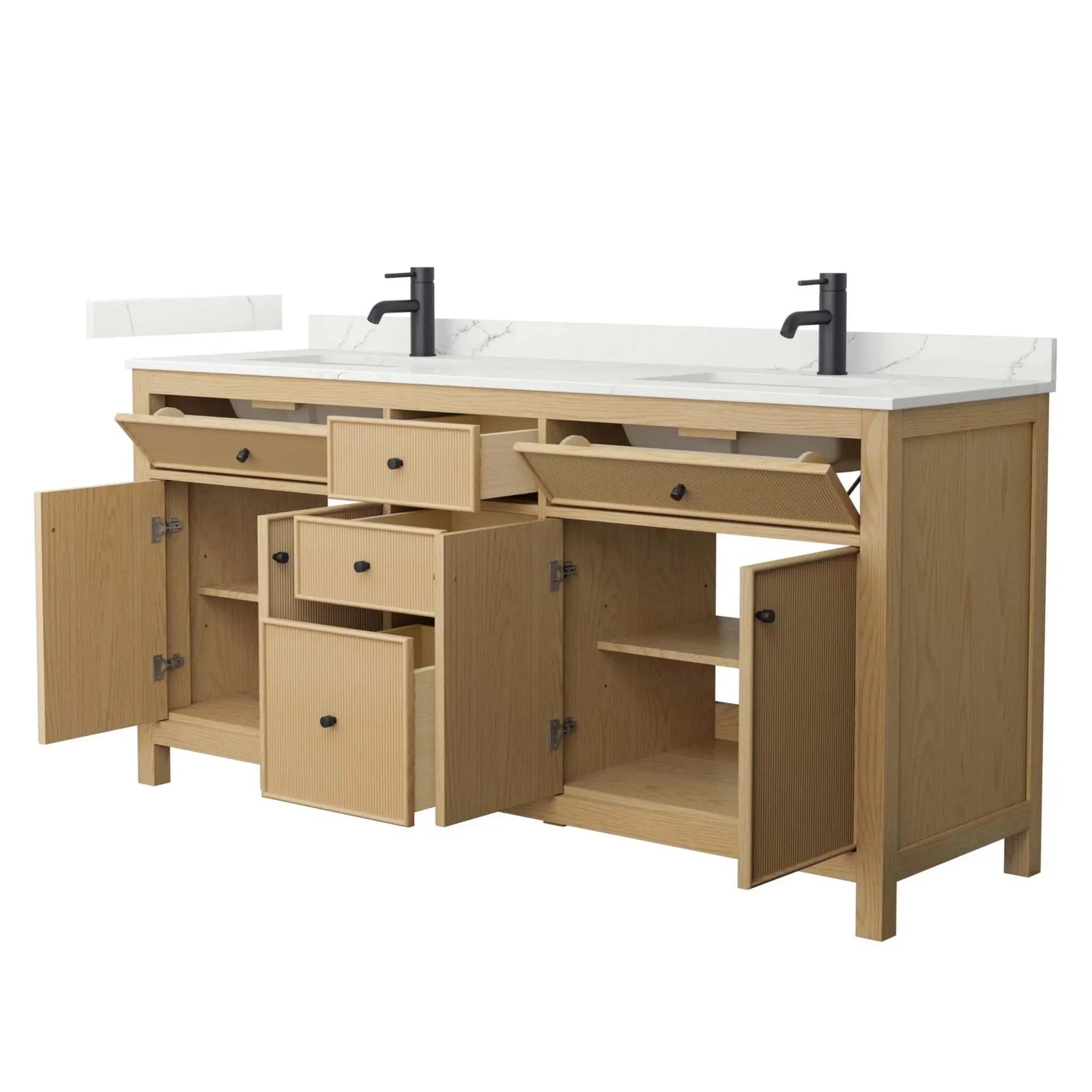 72" Pendry Double Bathroom Vanity in Tanned Oak with Matte Black Trim by Wyndham