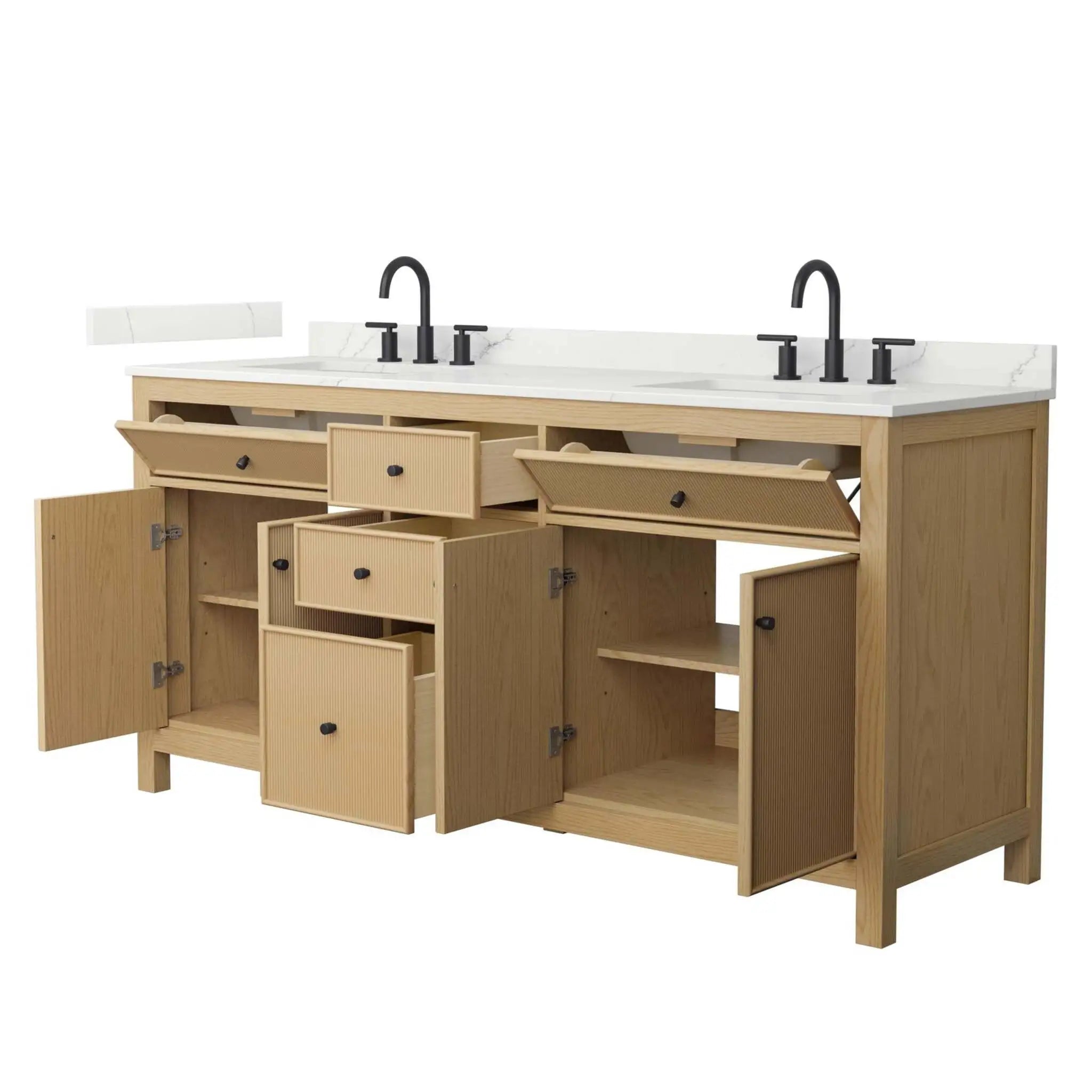 72" Pendry Double Bathroom Vanity in Tanned Oak with Matte Black Trim by Wyndham
