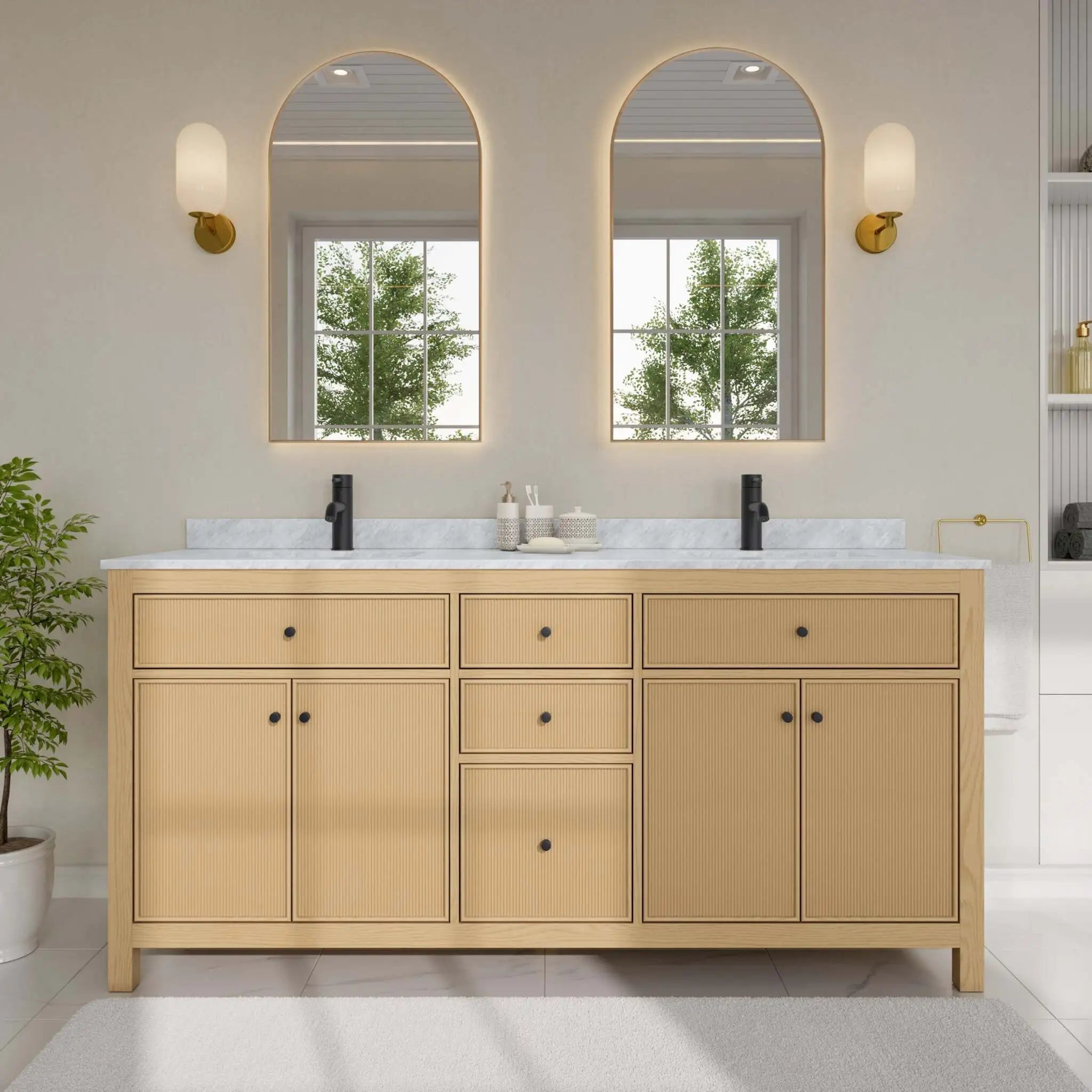 72" Pendry Double Bathroom Vanity in Tanned Oak with Matte Black Trim by Wyndham