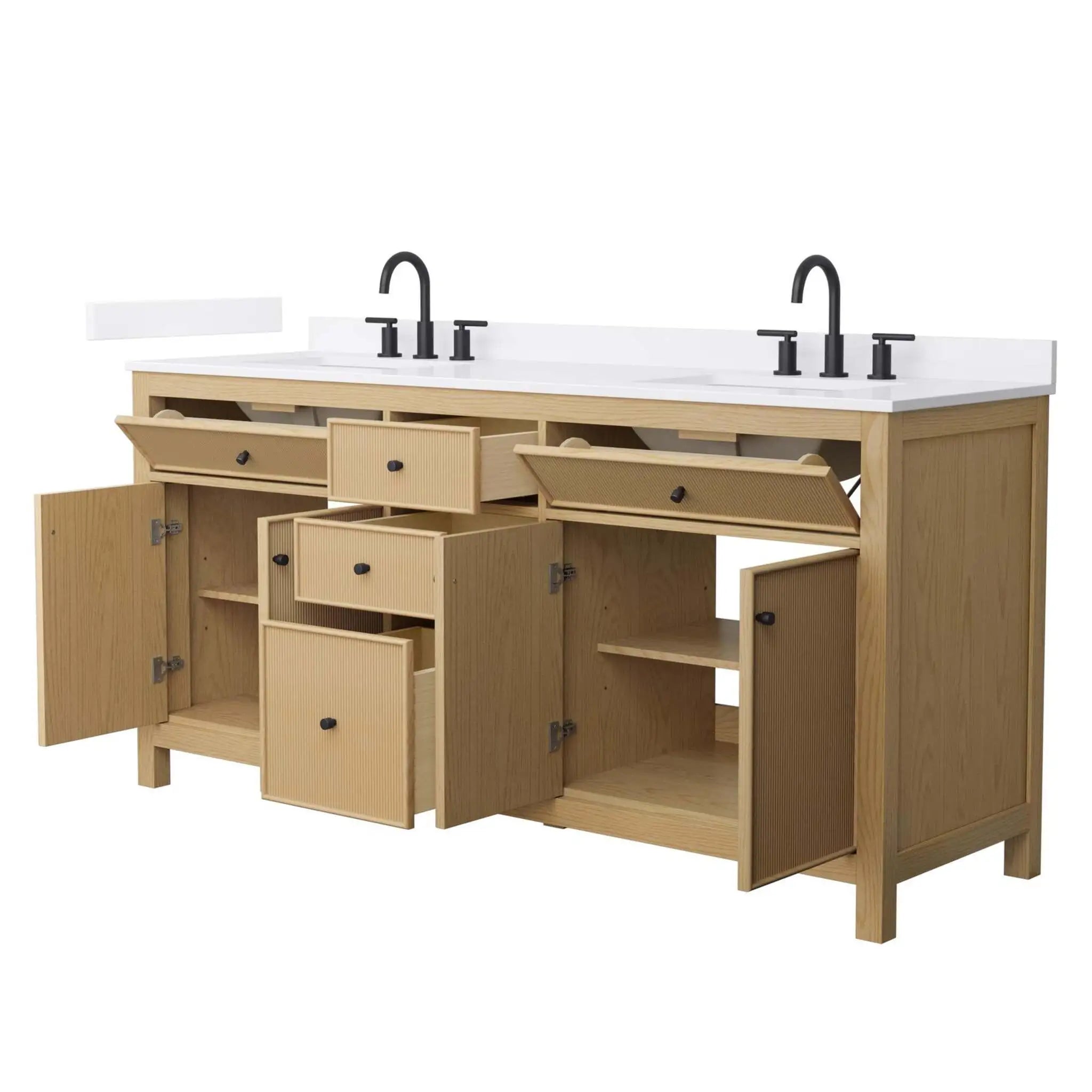 72" Pendry Double Bathroom Vanity in Tanned Oak with Matte Black Trim by Wyndham