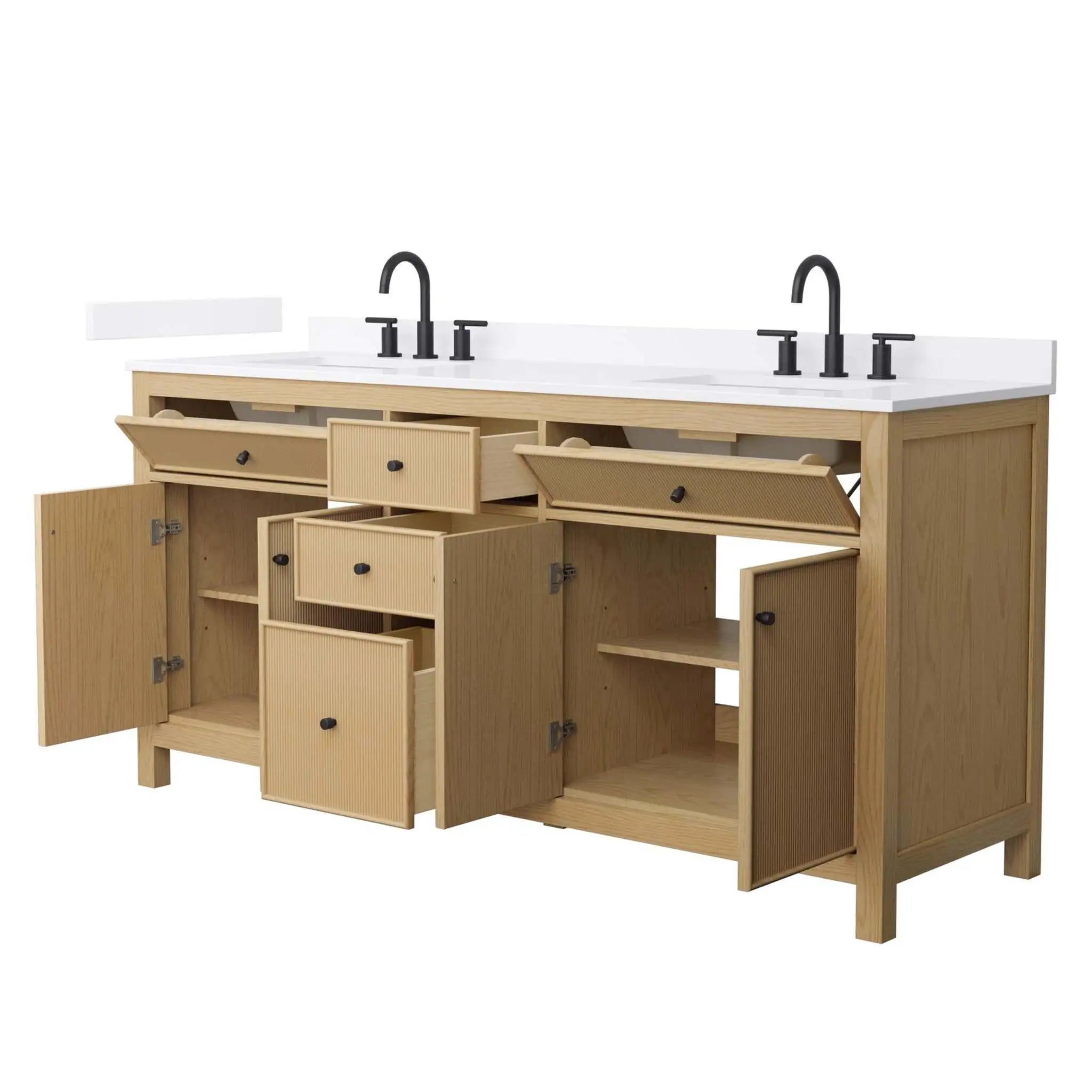 72" Pendry Double Bathroom Vanity in Tanned Oak with Matte Black Trim by Wyndham