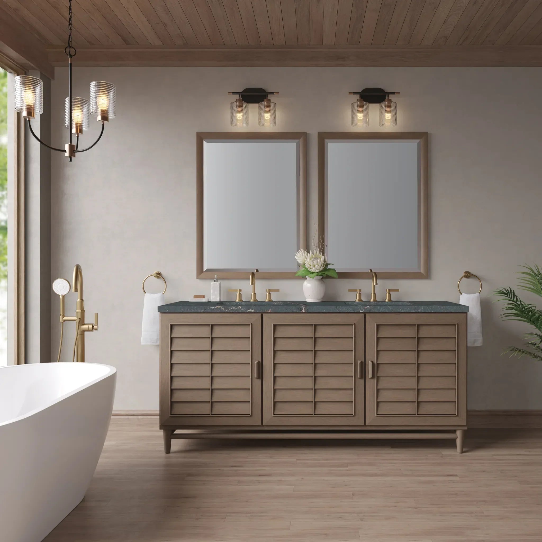 72" Portland Double Vanity in Whitewashed Walnut Wireless Charger-Parisien Bleu Silestone-8" Widespread image 4
