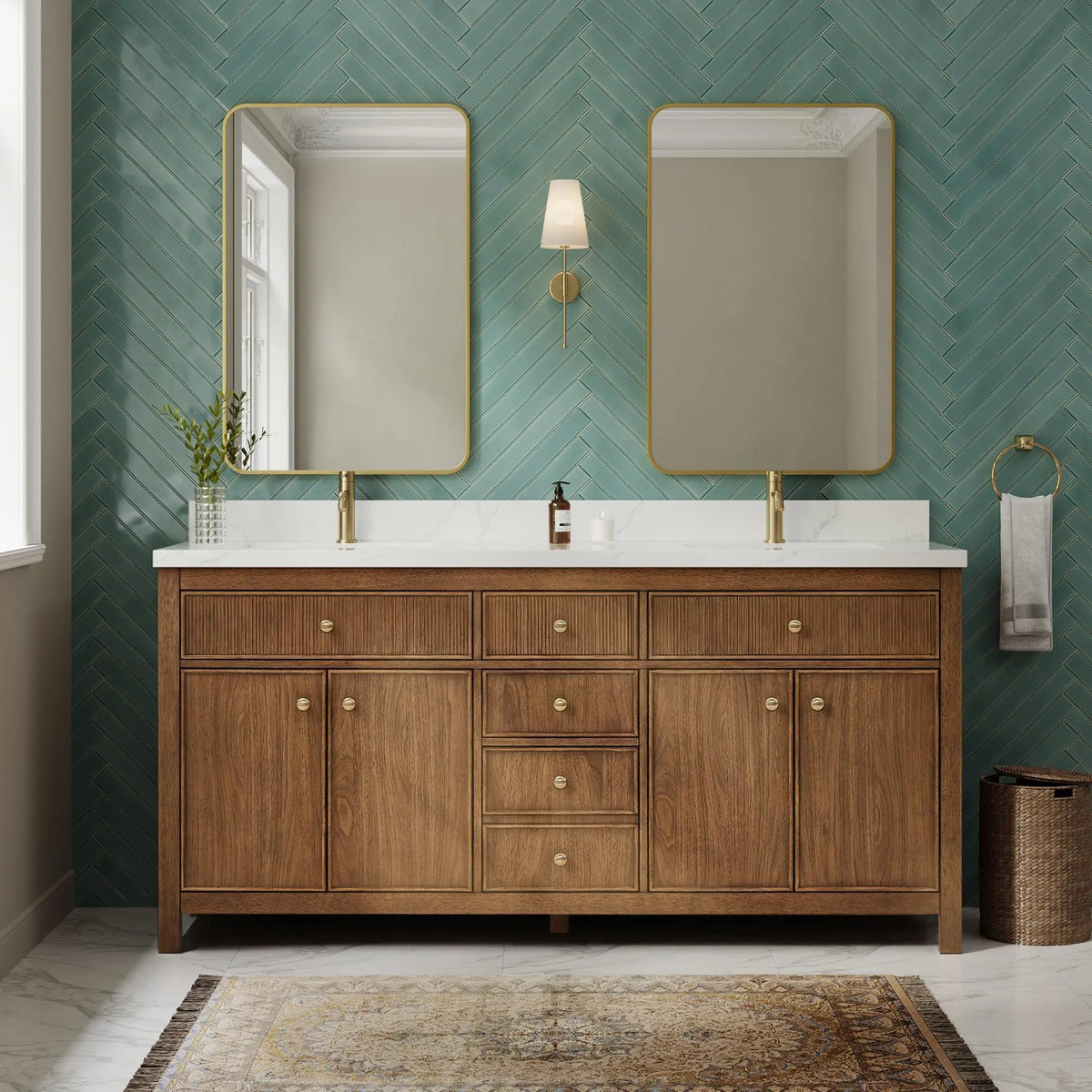 72" Rian Double Bathroom Vanity Toasted Walnut Satin Bronze Trim by wyndham View 2