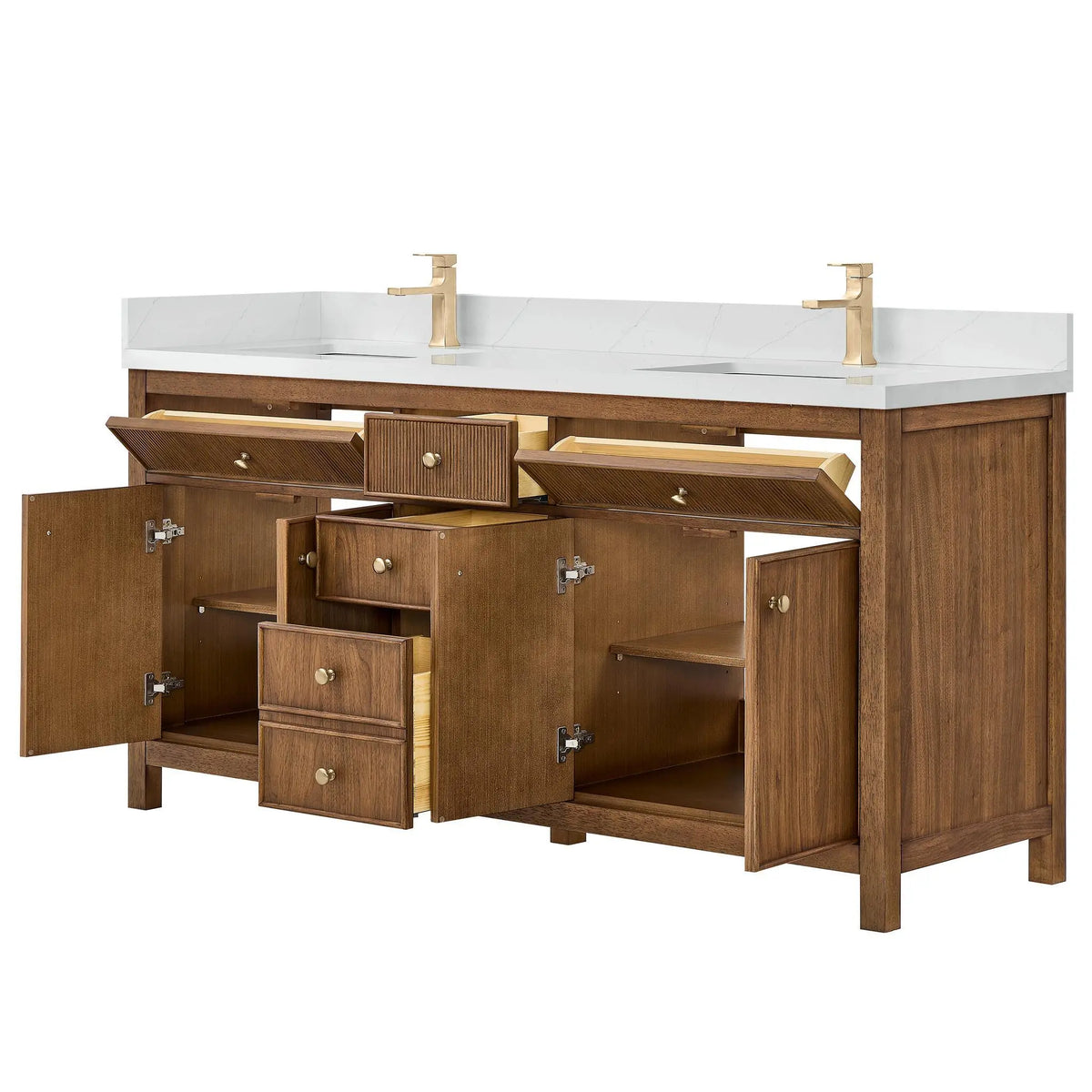 72" Rian Double Bathroom Vanity Toasted Walnut Satin Bronze Trim by wyndham View 3