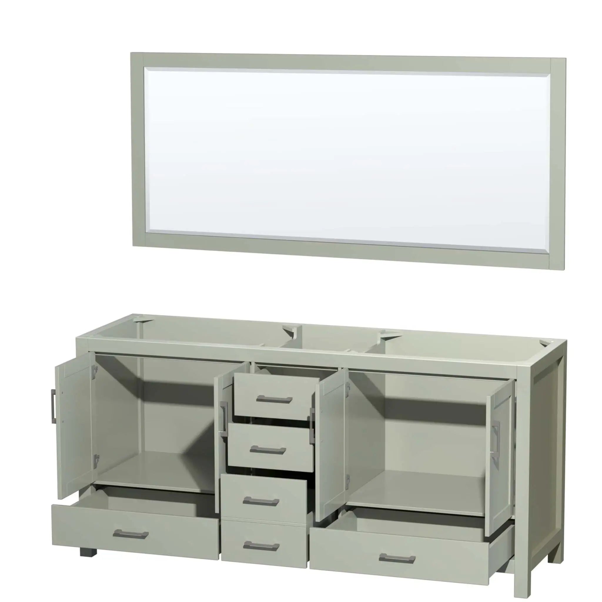 72" Sheffield 72 inch Double Bathroom Vanity in Light Green with Brushed Nickel Trim & 70" Mirror by Wyndham