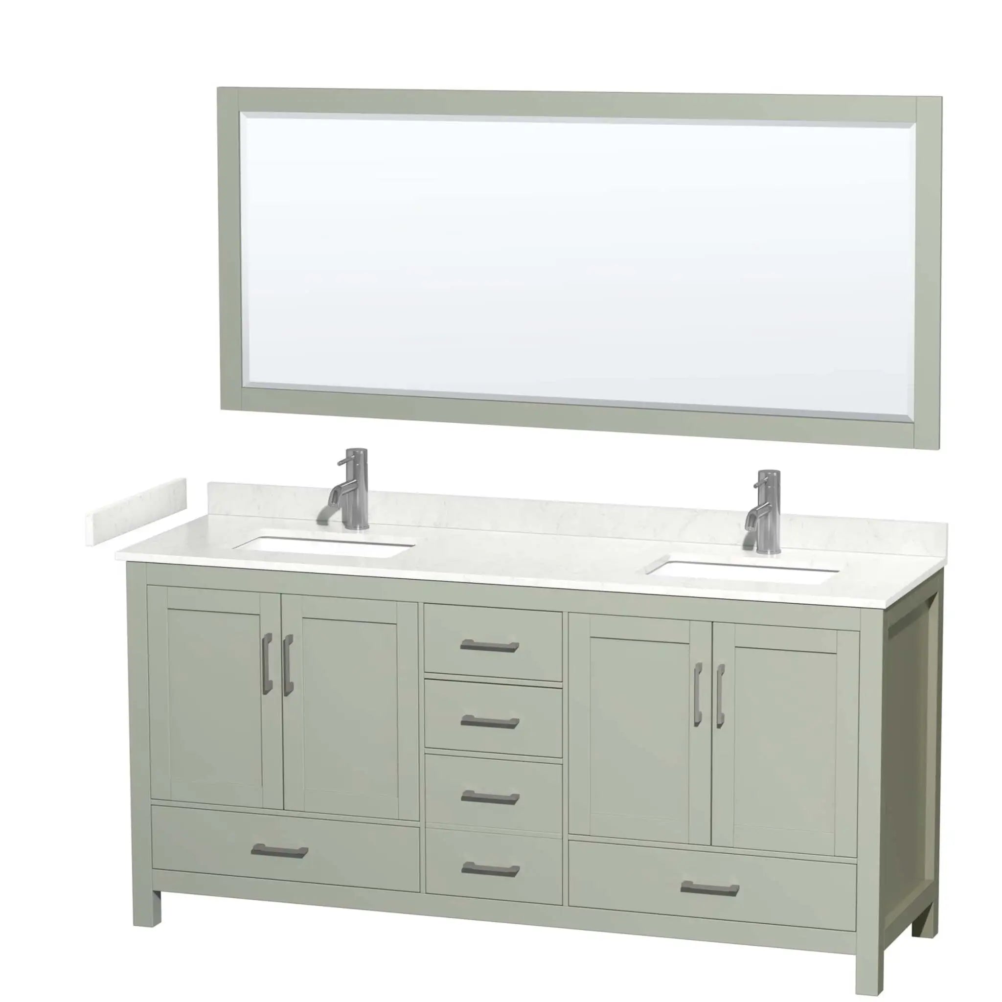 72" Sheffield 72 inch Double Bathroom Vanity in Light Green with Brushed Nickel Trim & 70" Mirror by Wyndham
