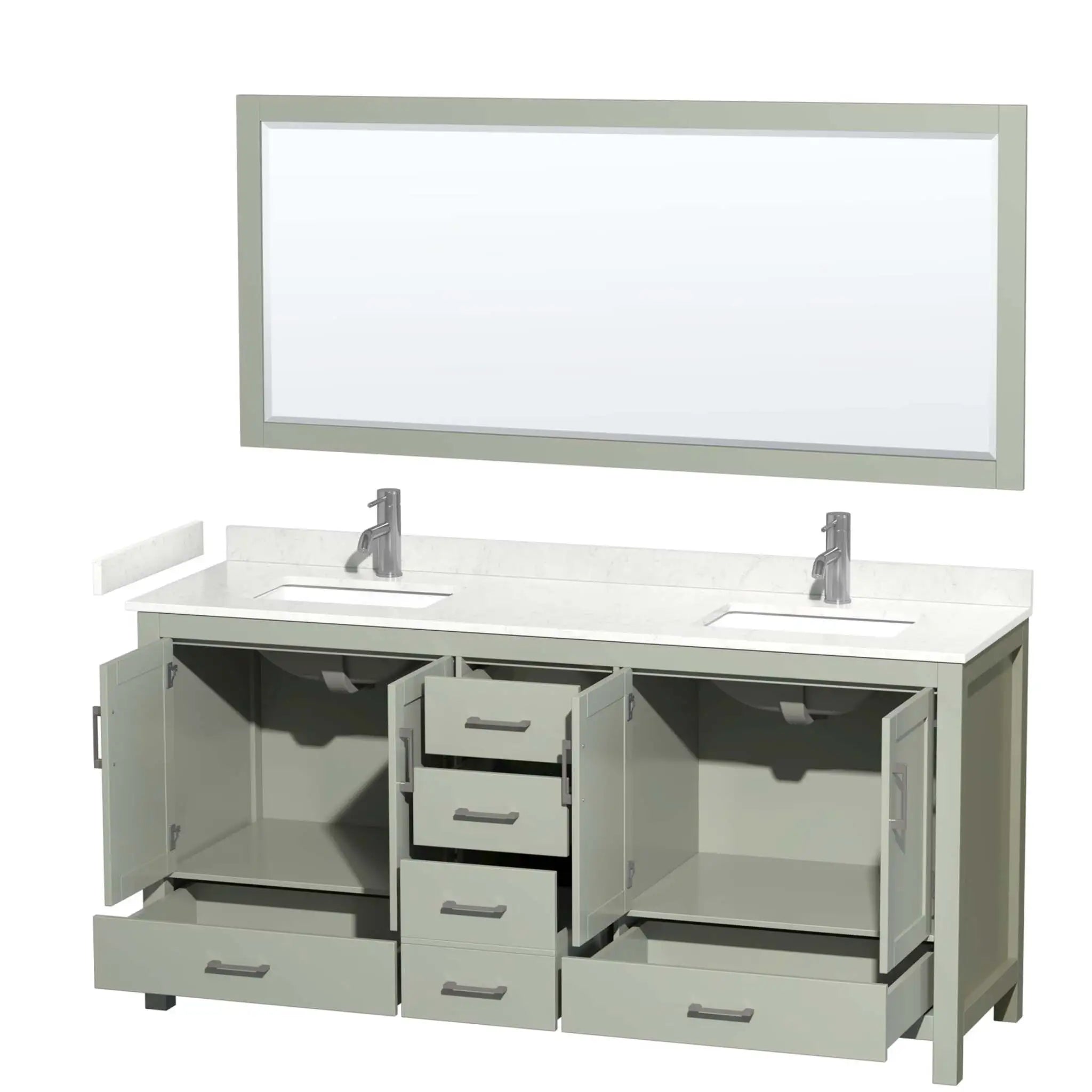 72" Sheffield 72 inch Double Bathroom Vanity in Light Green with Brushed Nickel Trim & 70" Mirror by Wyndham