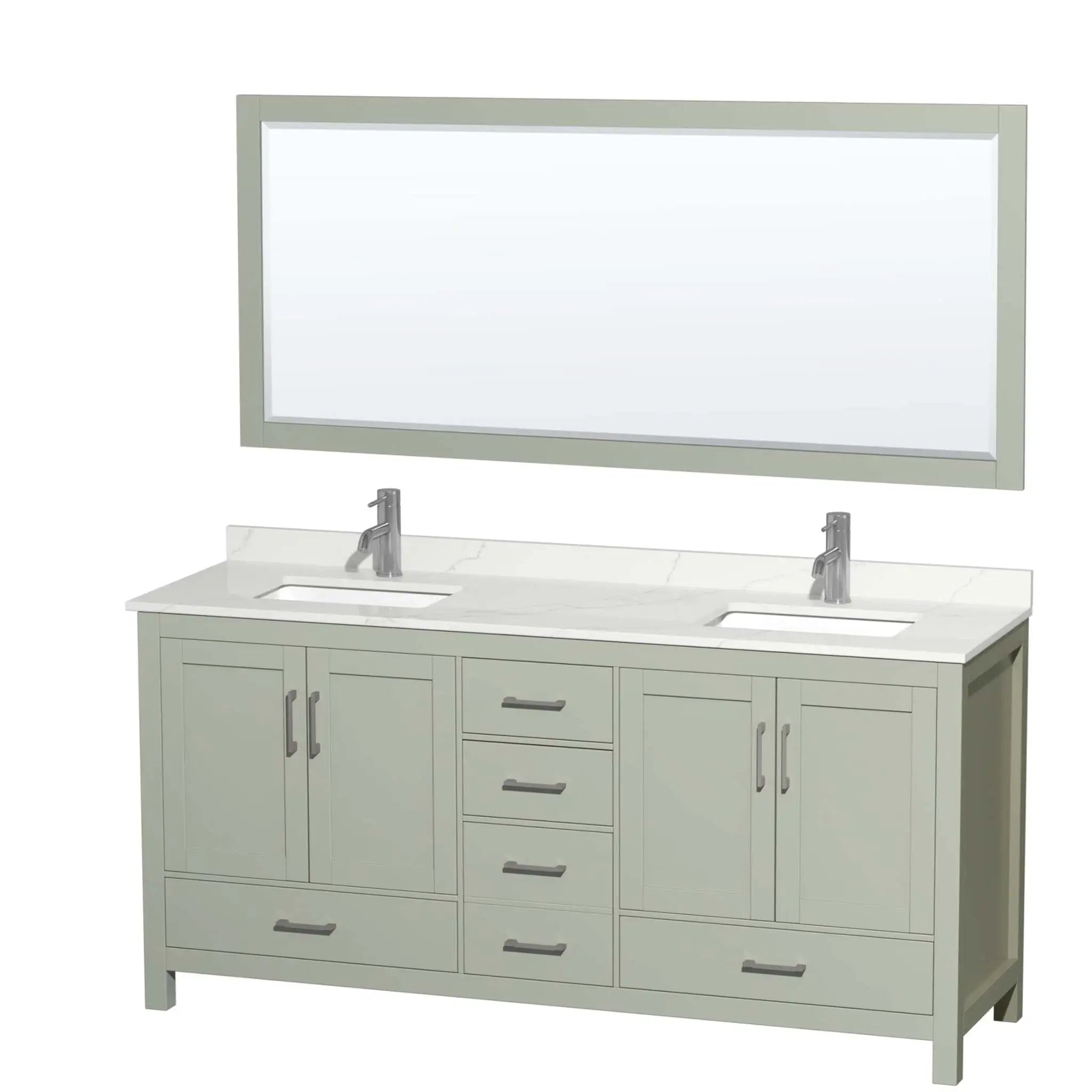 72" Sheffield 72 inch Double Bathroom Vanity in Light Green with Brushed Nickel Trim & 70" Mirror by Wyndham
