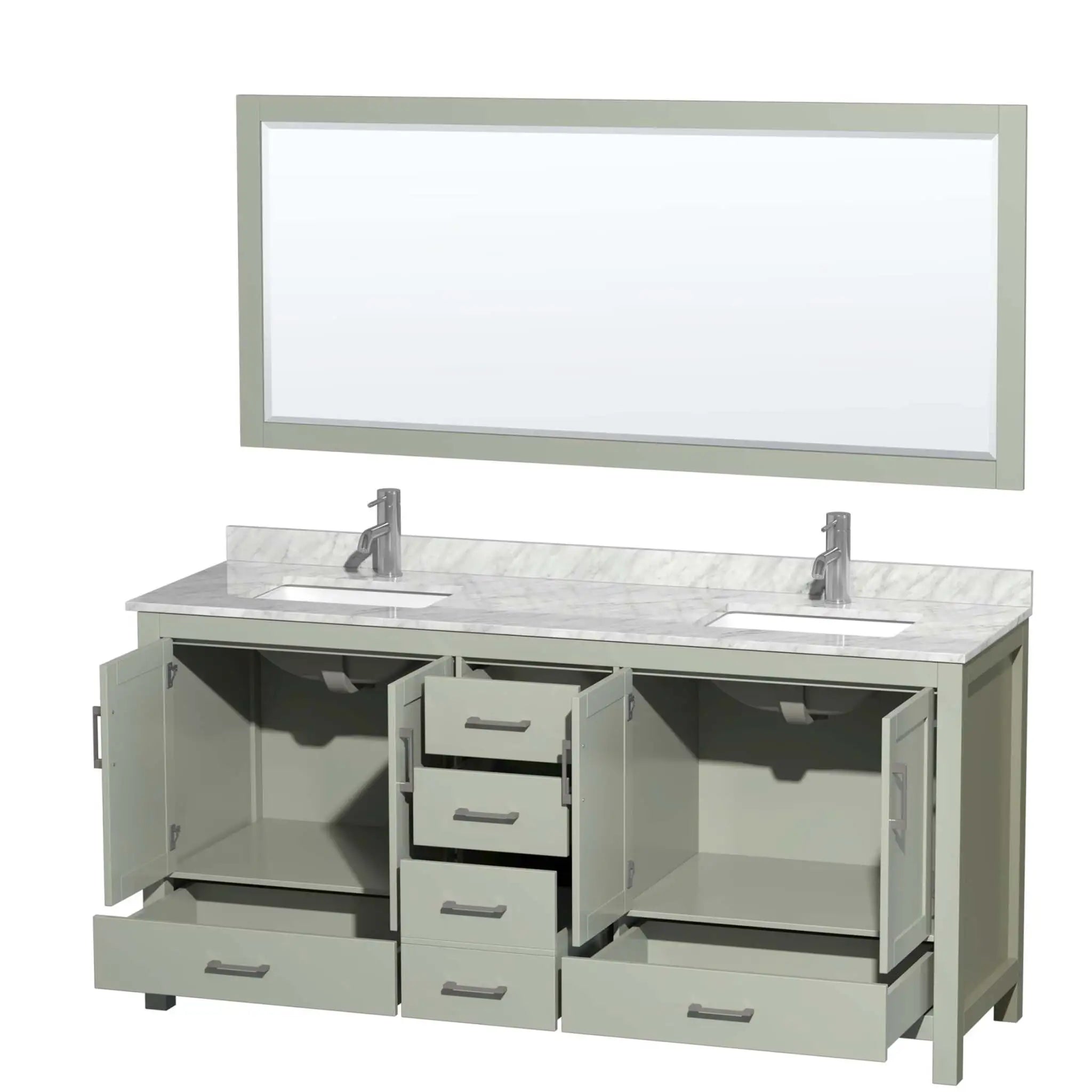 72" Sheffield 72 inch Double Bathroom Vanity in Light Green with Brushed Nickel Trim & 70" Mirror by Wyndham