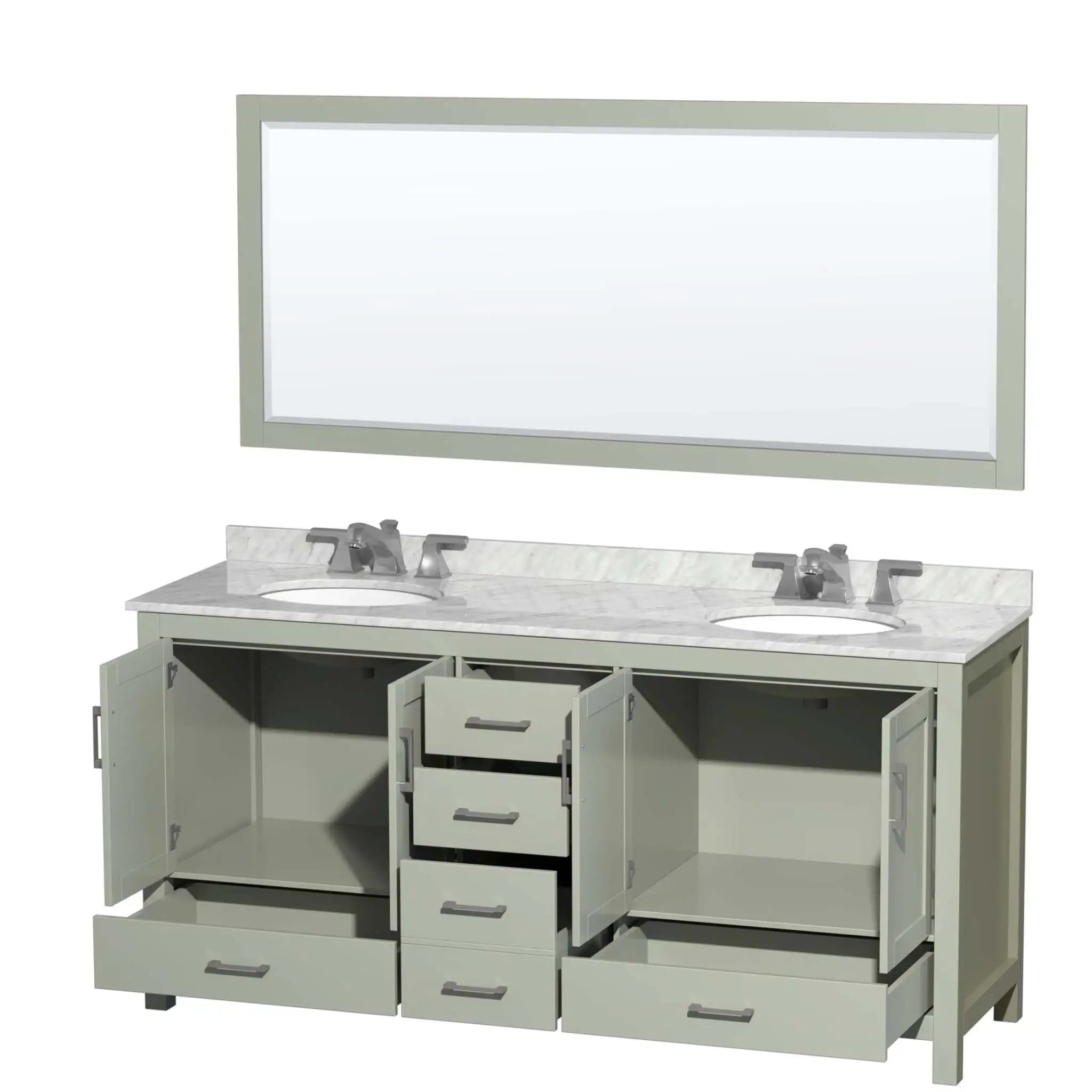 72" Sheffield 72 inch Double Bathroom Vanity in Light Green with Brushed Nickel Trim & 70" Mirror by Wyndham