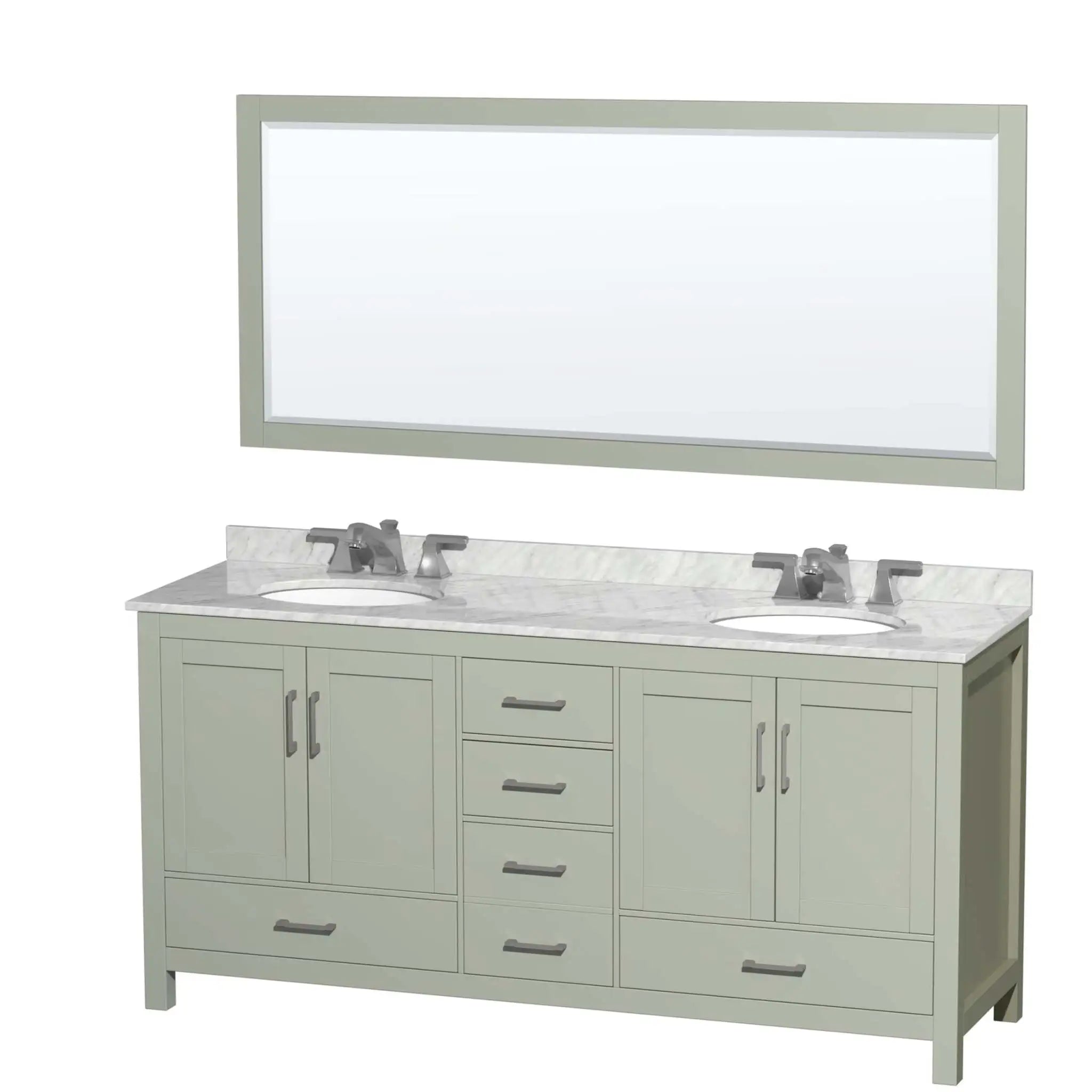 72" Sheffield 72 inch Double Bathroom Vanity in Light Green with Brushed Nickel Trim & 70" Mirror by Wyndham