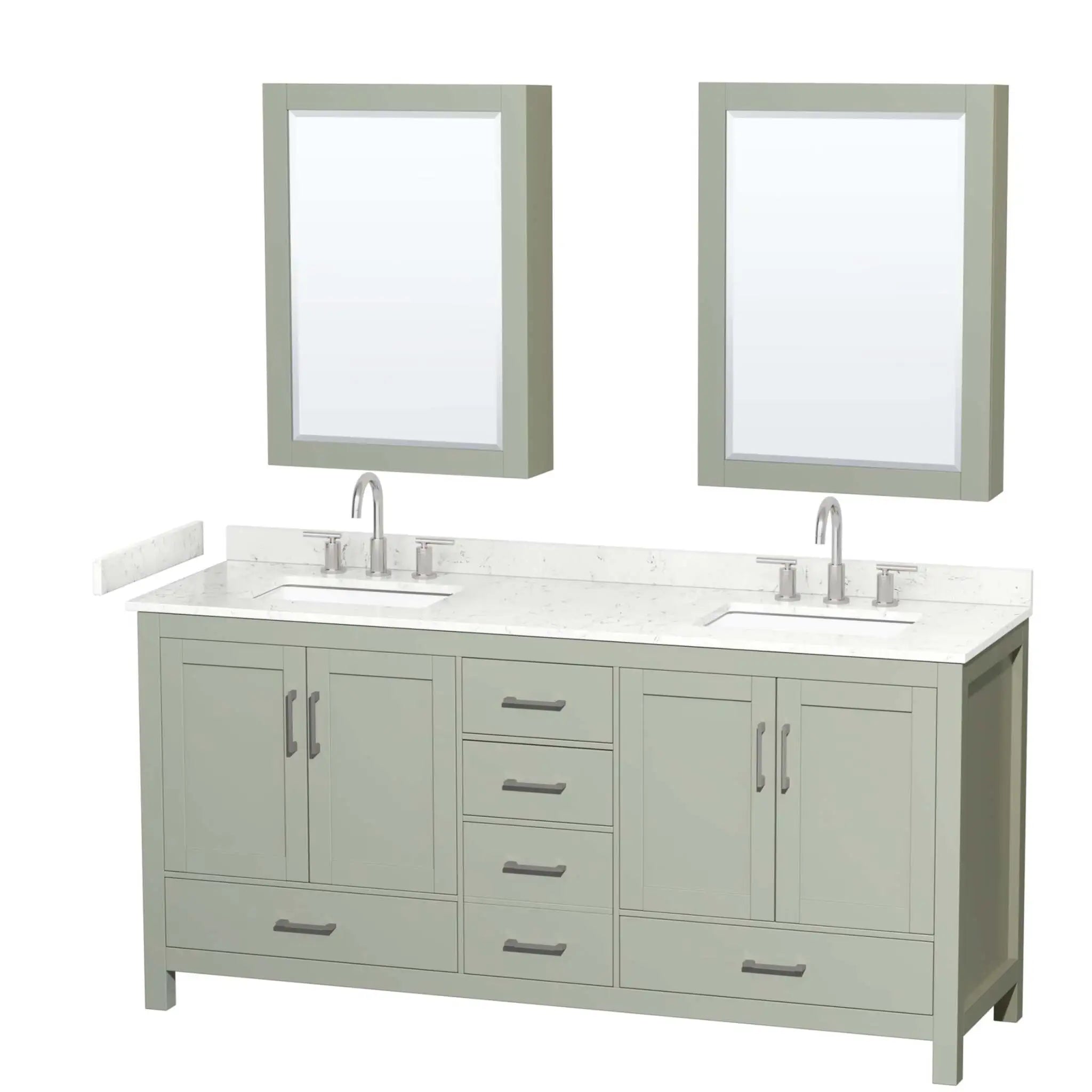 72" Sheffield 72 inch Double Bathroom Vanity in Light Green with Brushed Nickel Trim & Medicine Cabinet by Wyndham