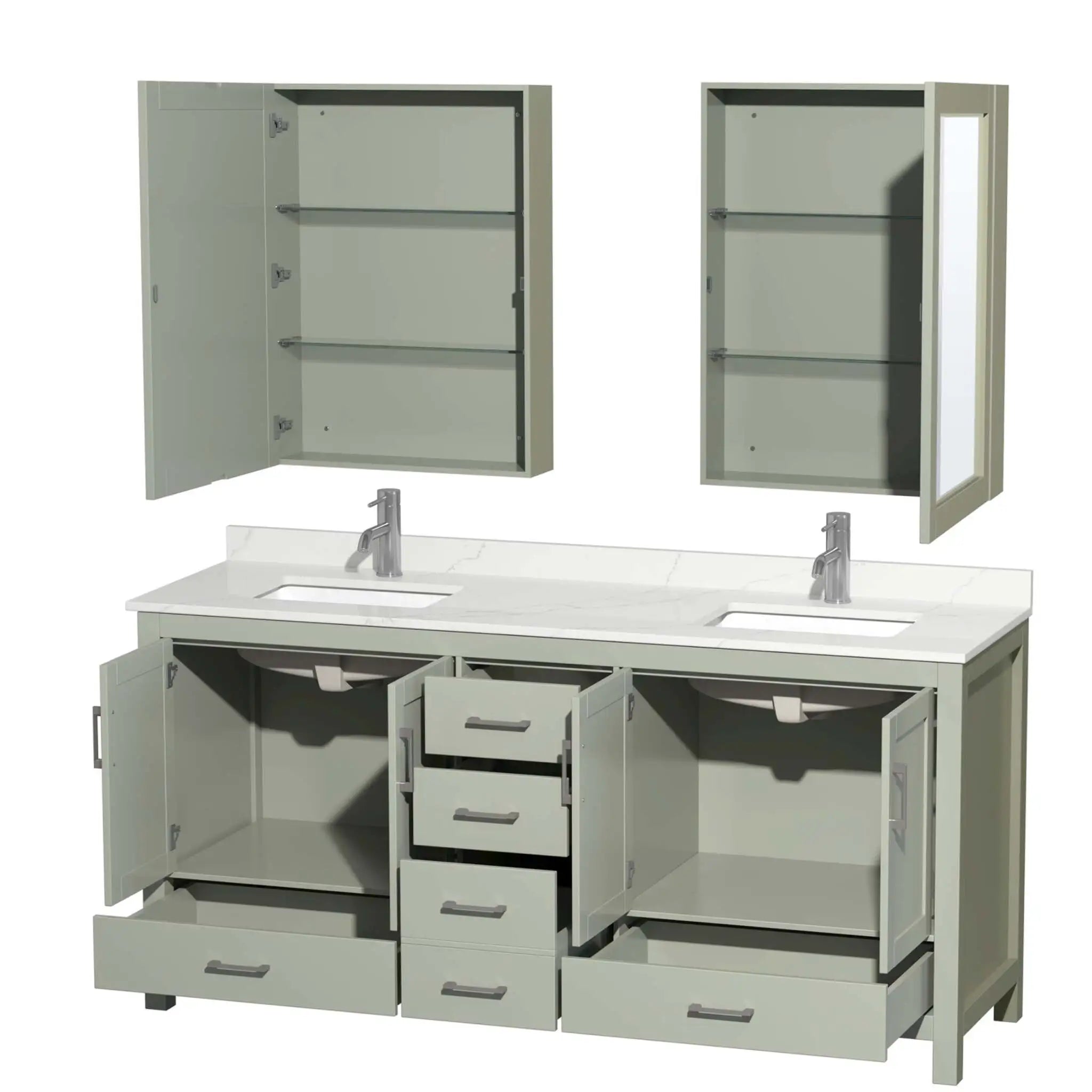 72" Sheffield 72 inch Double Bathroom Vanity in Light Green with Brushed Nickel Trim & Medicine Cabinet by Wyndham