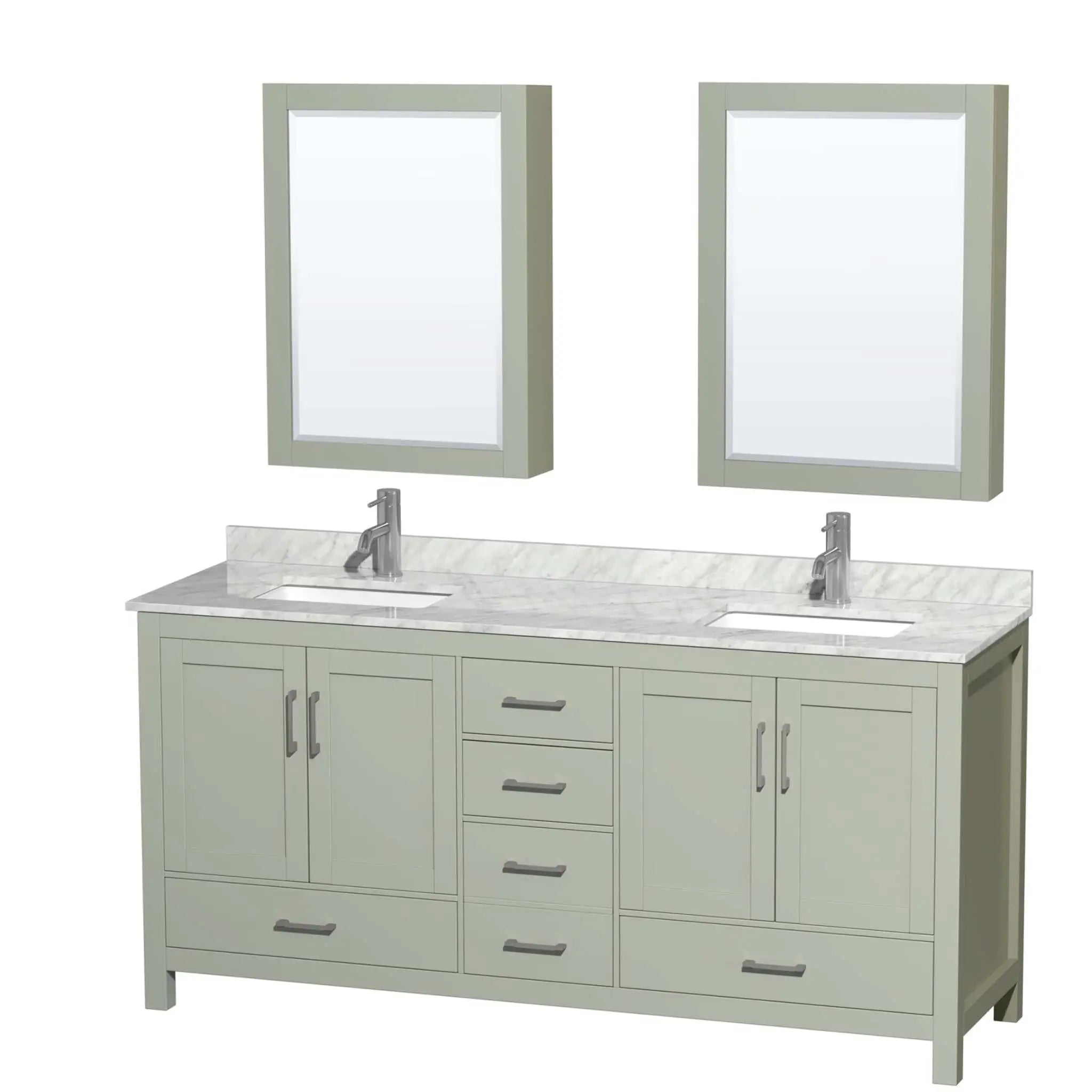 72" Sheffield 72 inch Double Bathroom Vanity in Light Green with Brushed Nickel Trim & Medicine Cabinet by Wyndham