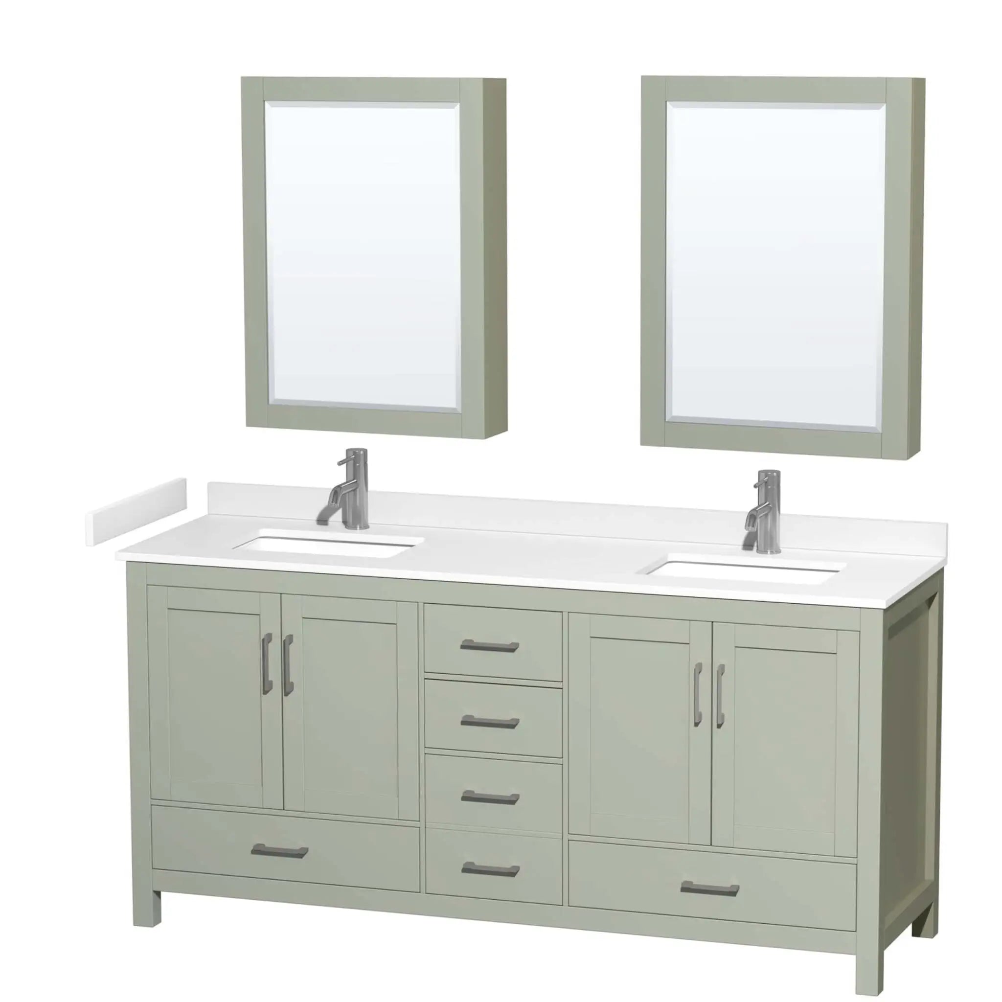72" Sheffield 72 inch Double Bathroom Vanity in Light Green with Brushed Nickel Trim & Medicine Cabinet by Wyndham