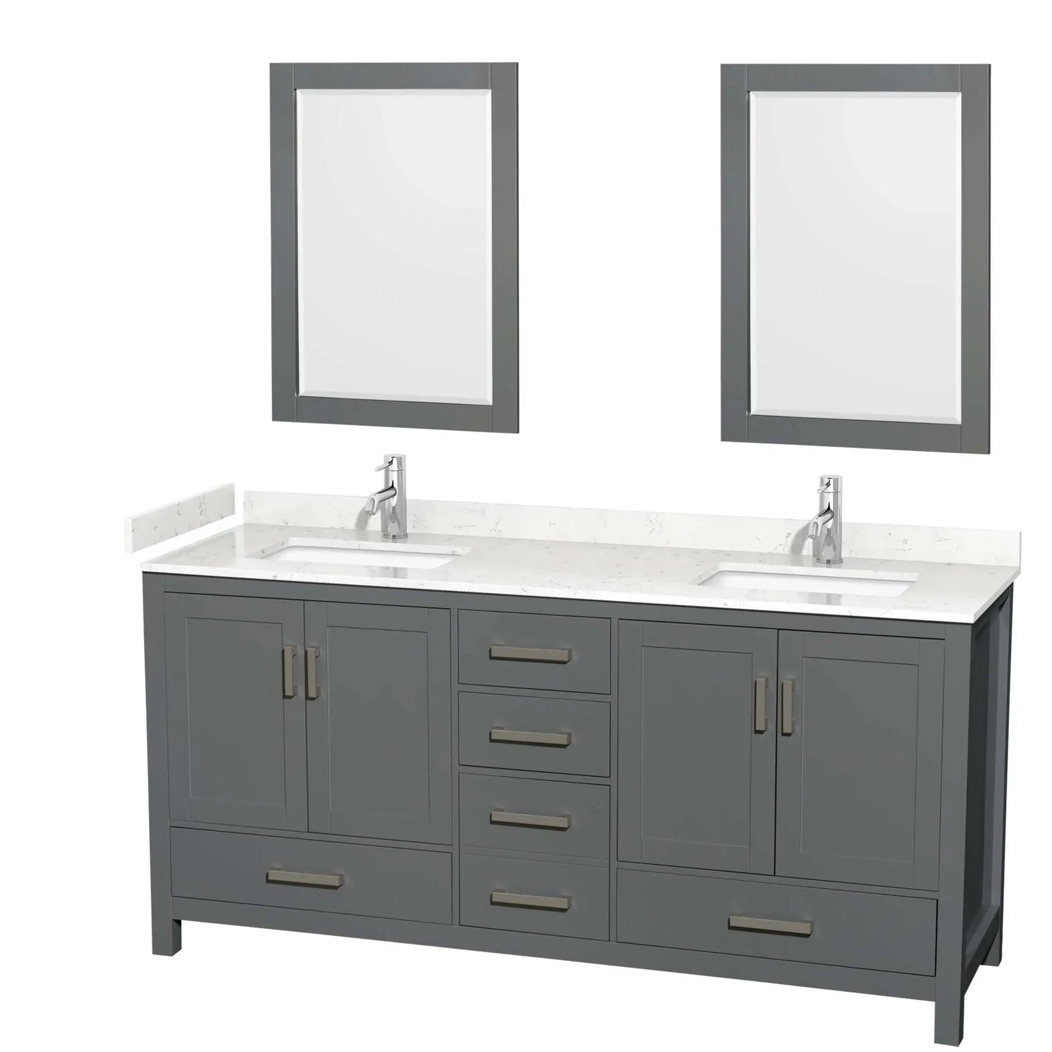 72" Sheffield Double Bathroom Vanity in Dark Gray with Brushed Chrome Trim & 24" Mirror by Wyndham