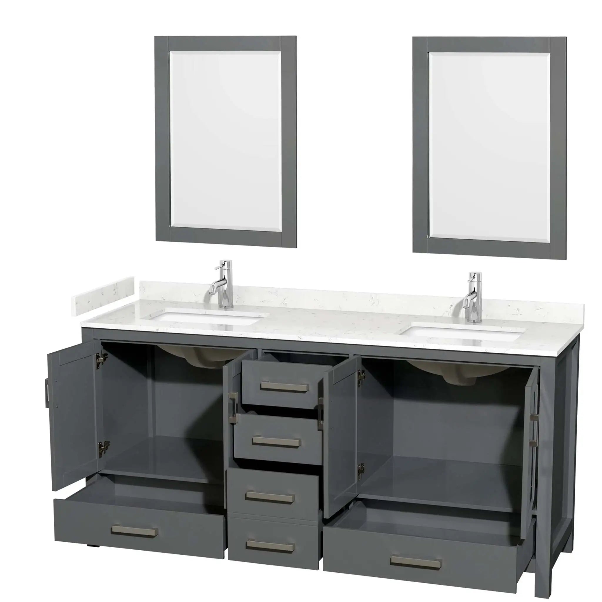 72" Sheffield Double Bathroom Vanity in Dark Gray with Brushed Chrome Trim & 24" Mirror by Wyndham