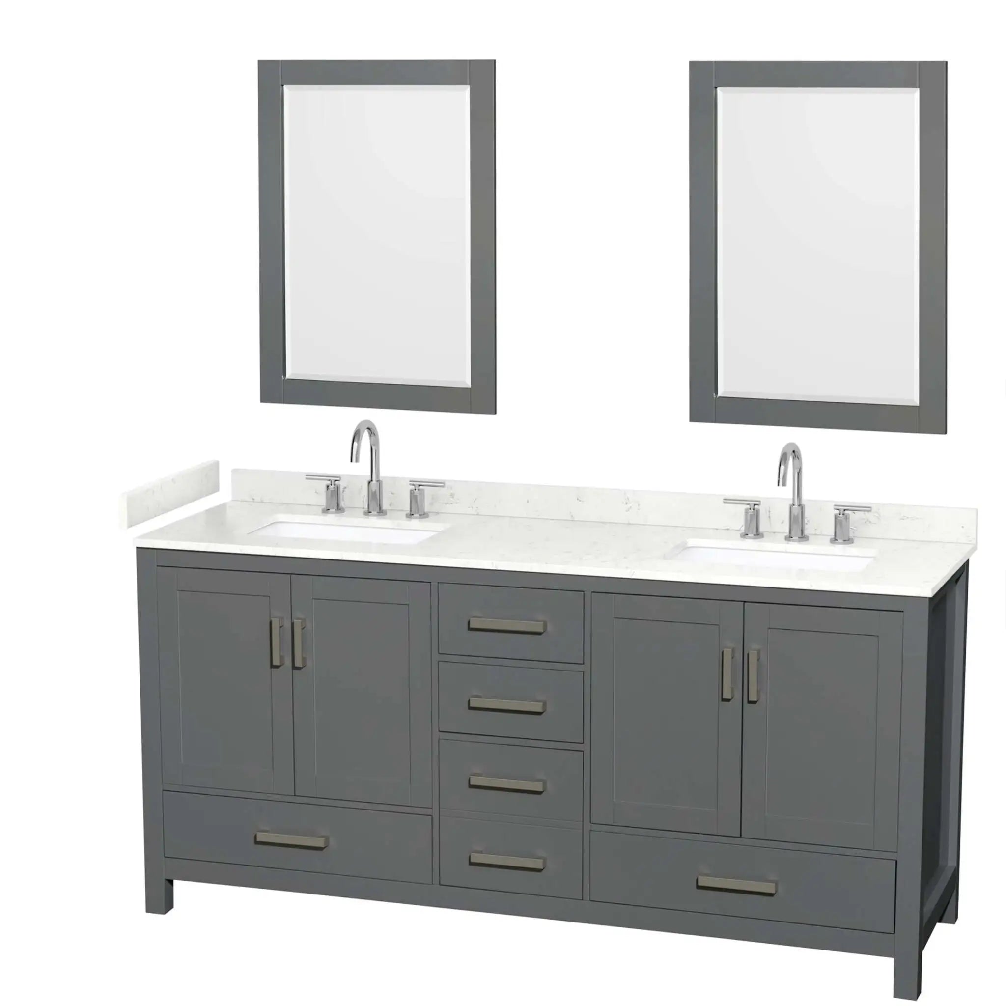 72" Sheffield Double Bathroom Vanity in Dark Gray with Brushed Chrome Trim & 24" Mirror by Wyndham