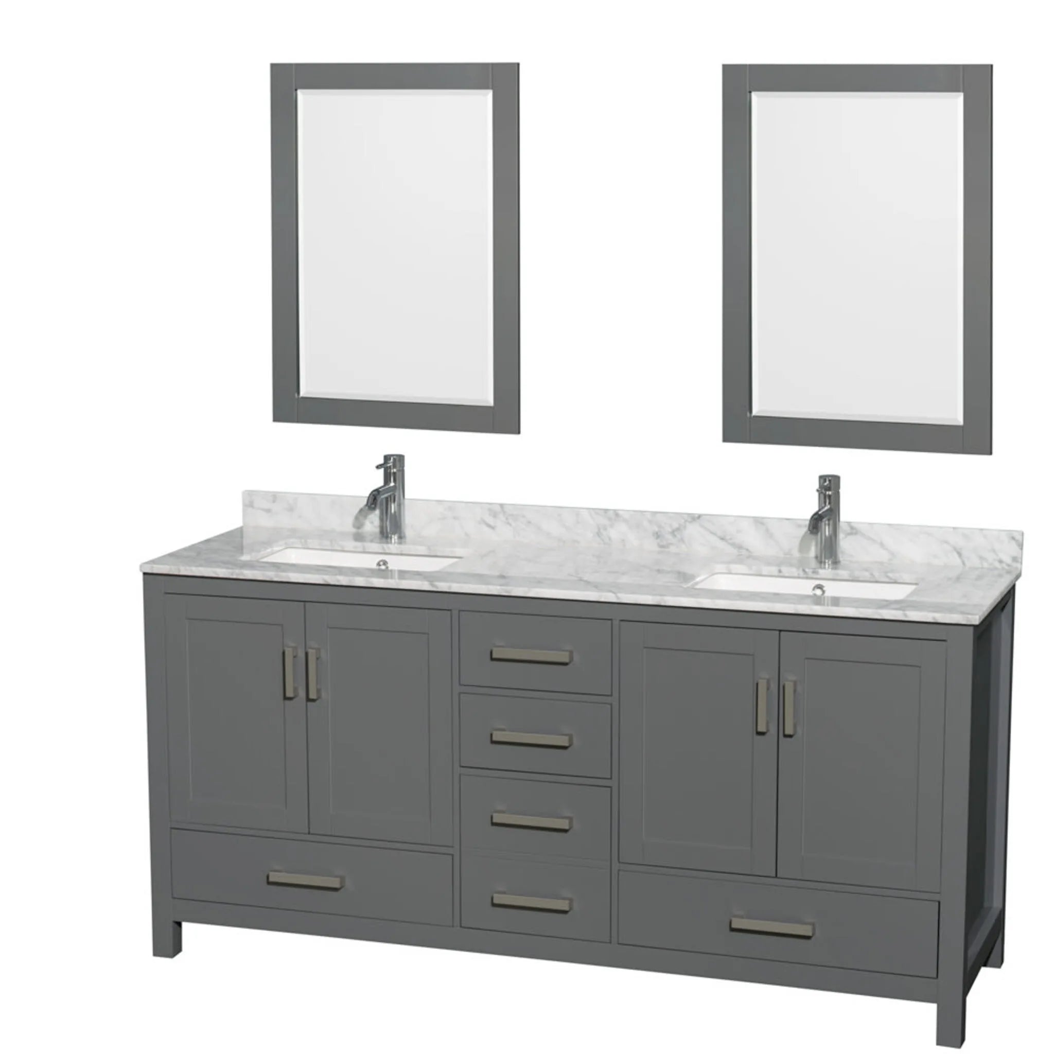 72" Sheffield Double Bathroom Vanity in Dark Gray with Brushed Chrome Trim & 24" Mirror by Wyndham
