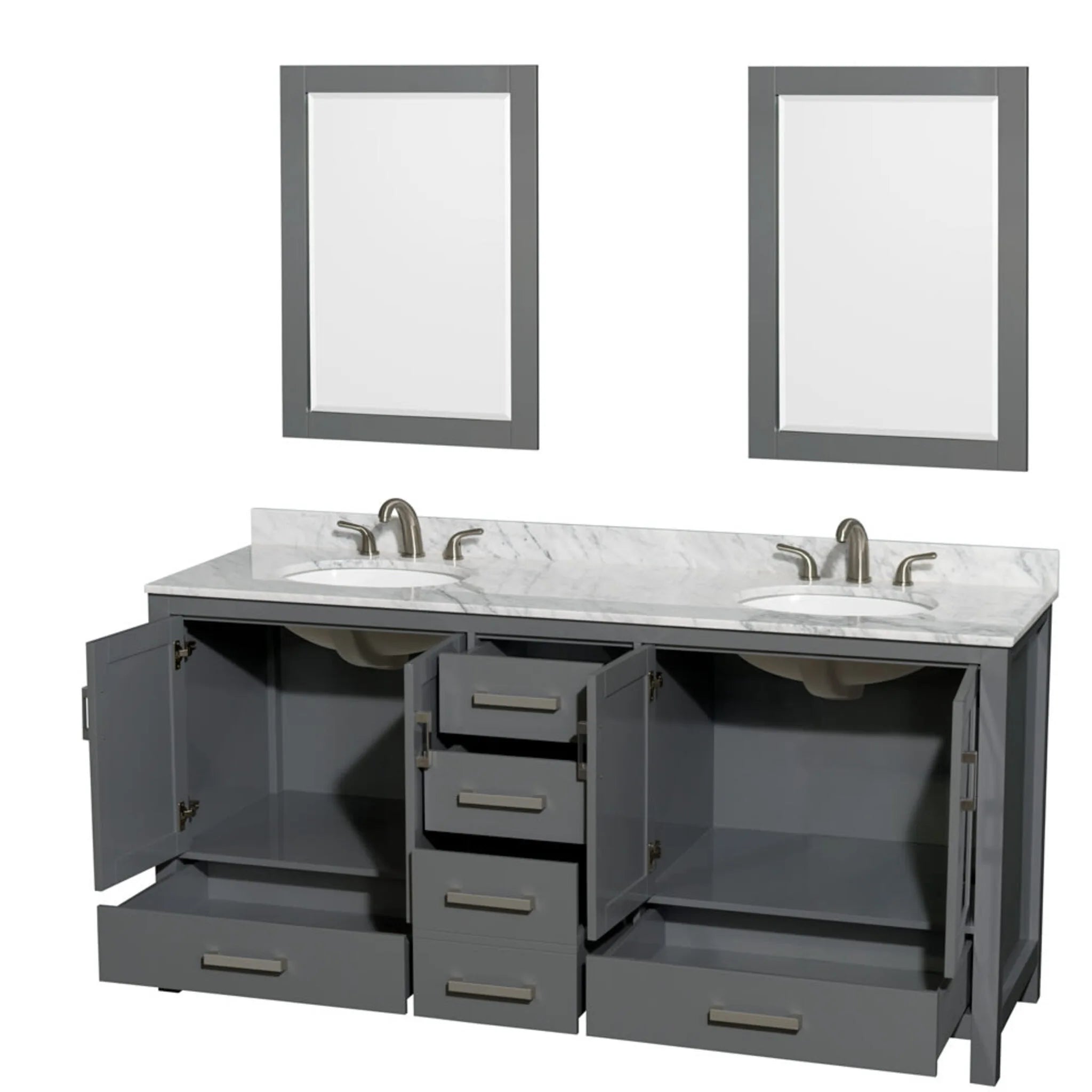 72" Sheffield Double Bathroom Vanity in Dark Gray with Brushed Chrome Trim & 24" Mirror by Wyndham