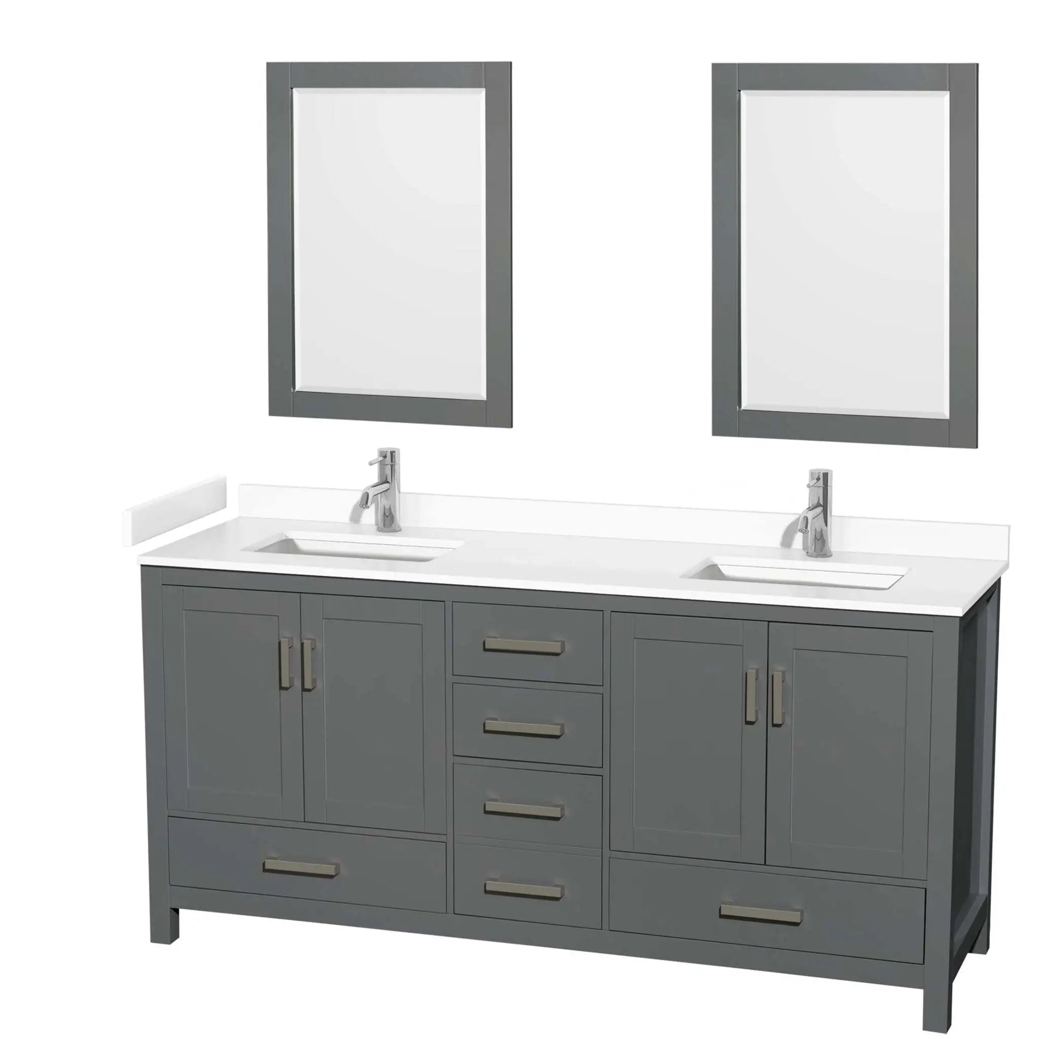 72" Sheffield Double Bathroom Vanity in Dark Gray with Brushed Chrome Trim & 24" Mirror by Wyndham