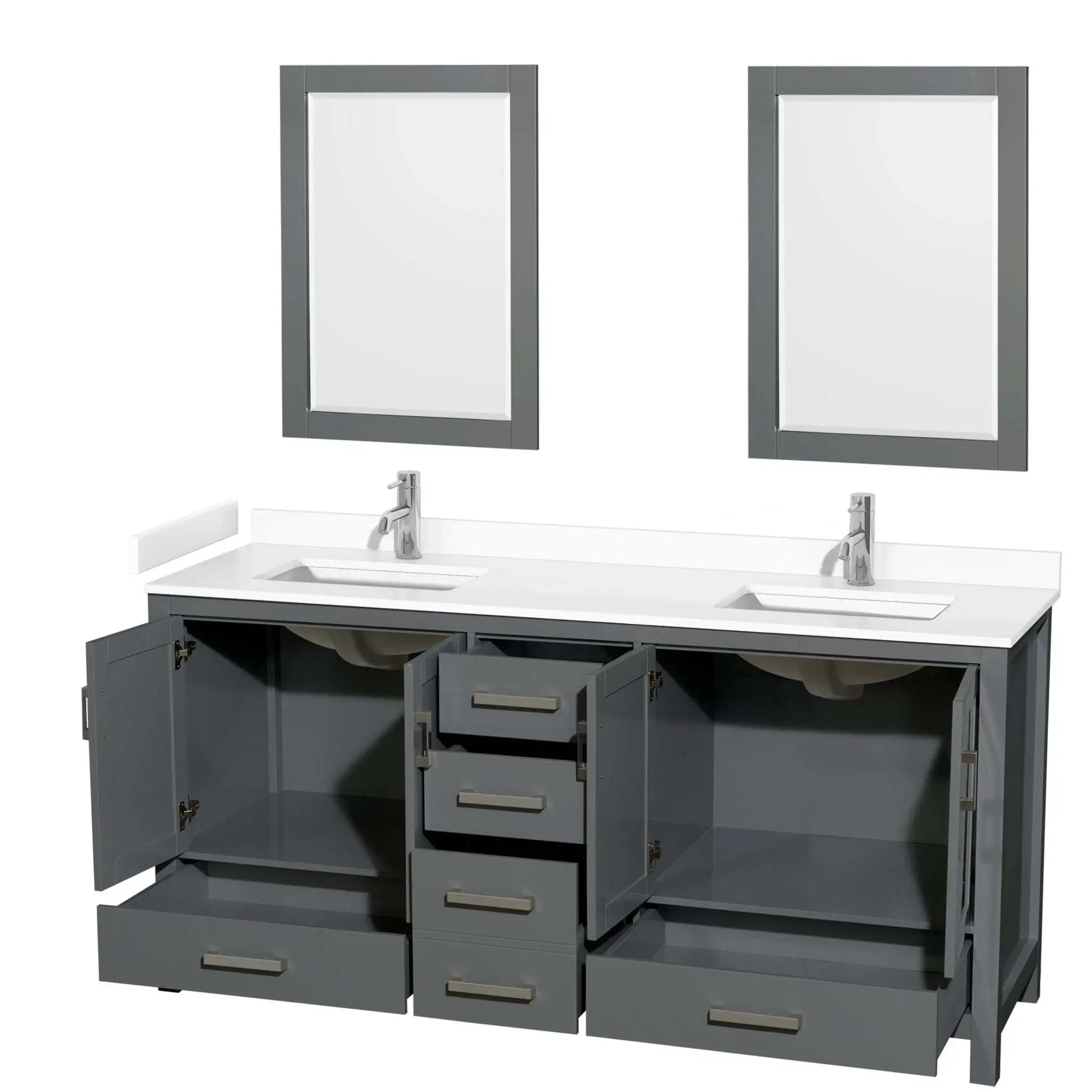 72" Sheffield Double Bathroom Vanity in Dark Gray with Brushed Chrome Trim & 24" Mirror by Wyndham