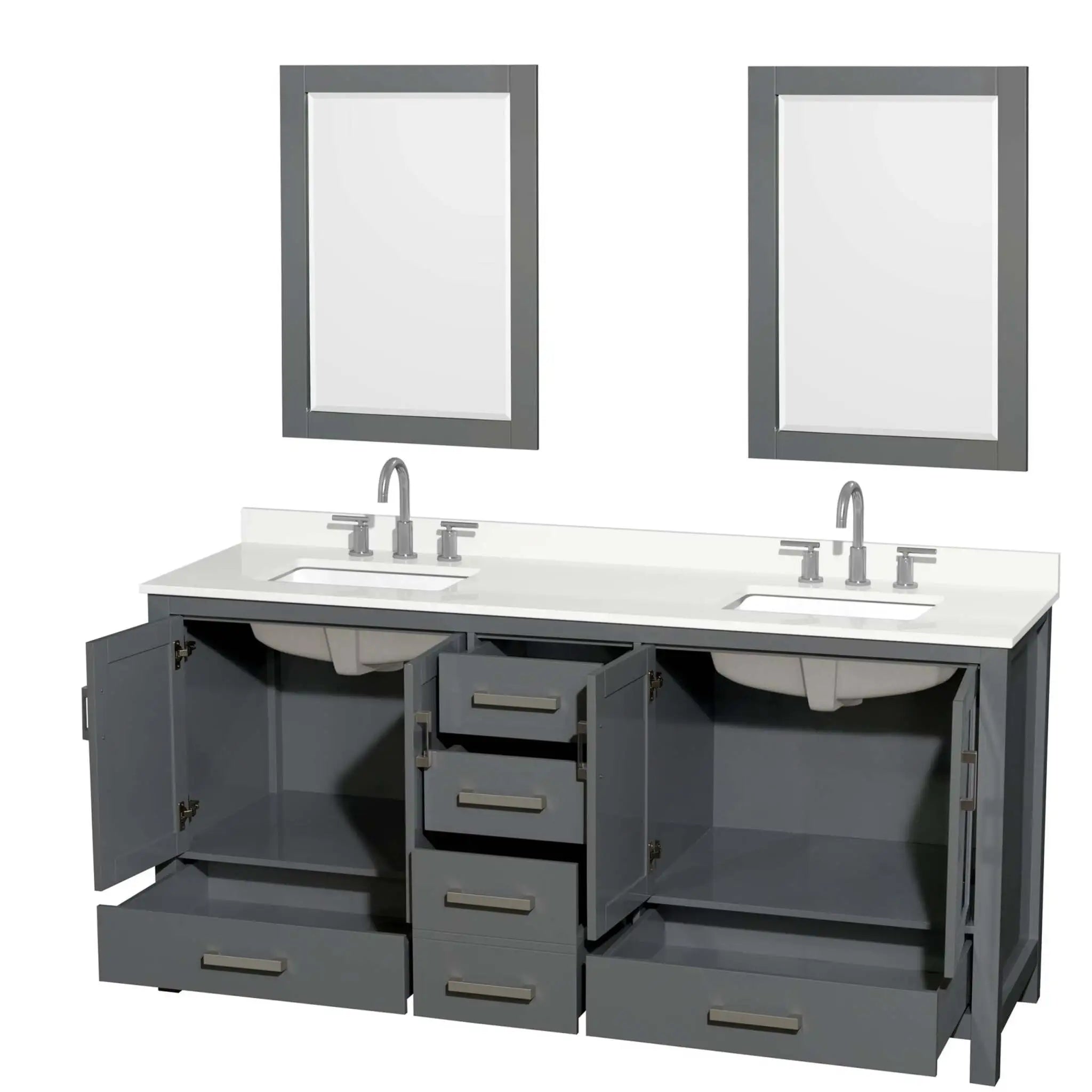 72" Sheffield Double Bathroom Vanity in Dark Gray with Brushed Chrome Trim & 24" Mirror by Wyndham