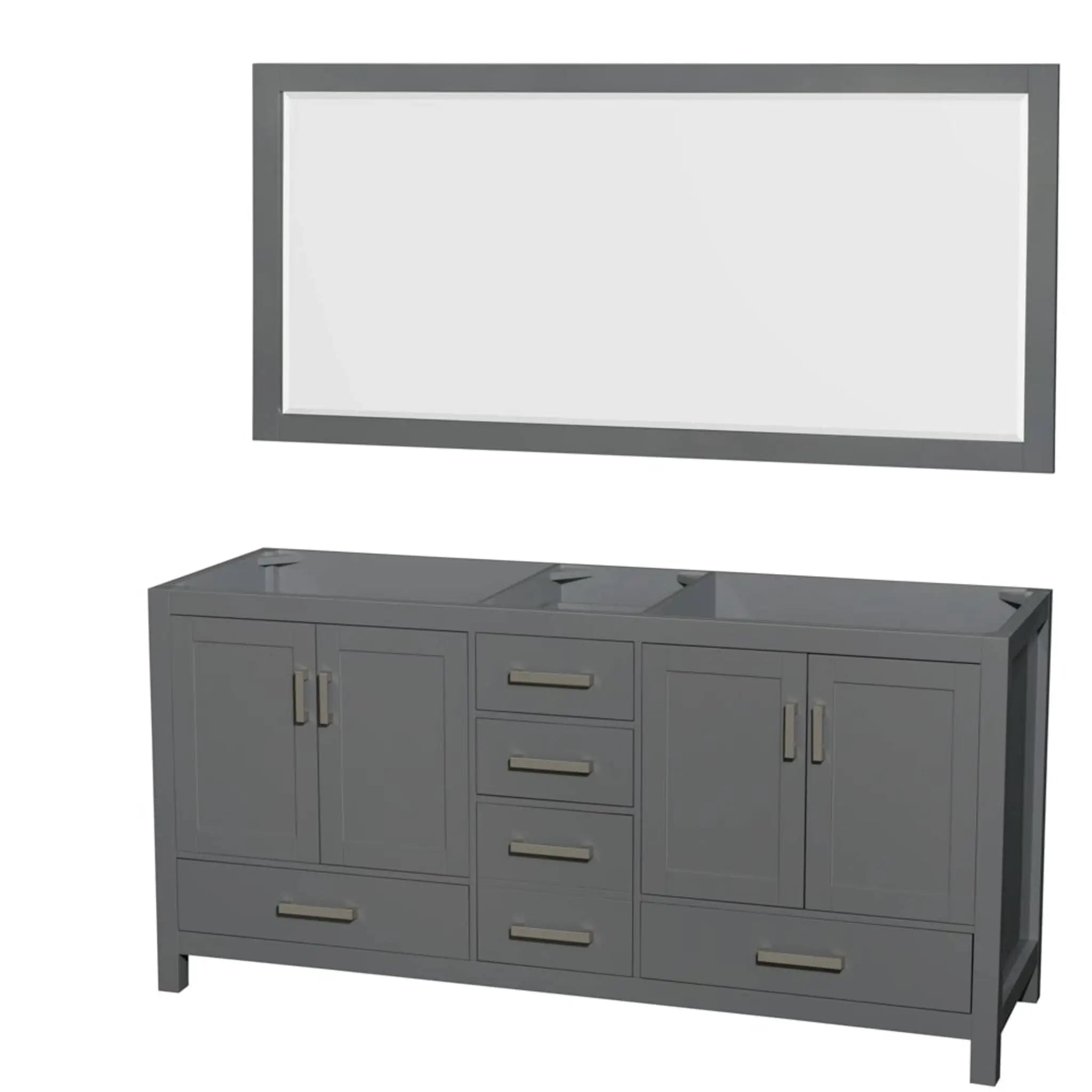 72" Sheffield Double Bathroom Vanity in Dark Gray with Brushed Chrome Trim & 70" Mirror by Wyndham