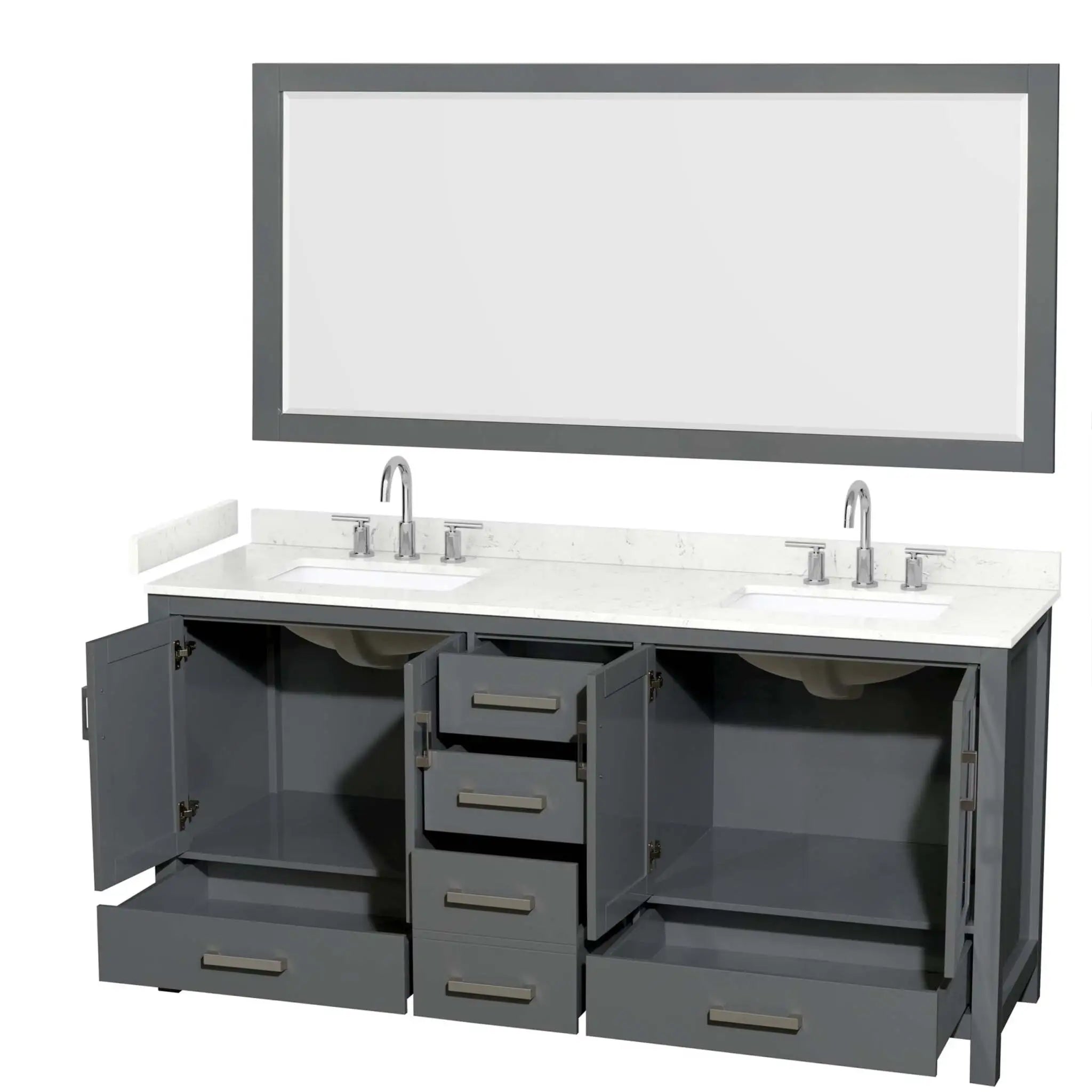 72" Sheffield Double Bathroom Vanity in Dark Gray with Brushed Chrome Trim & 70" Mirror by Wyndham