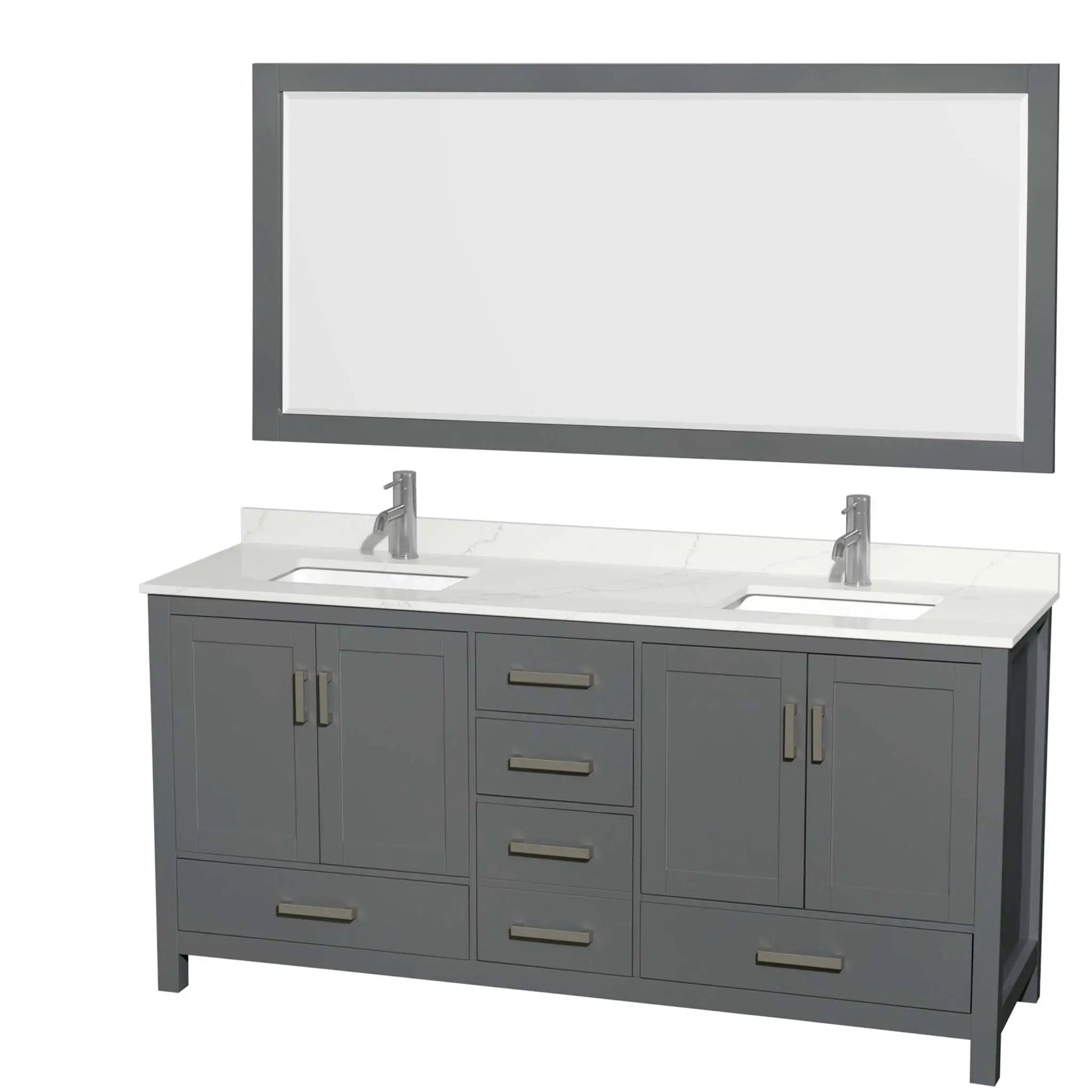 72" Sheffield Double Bathroom Vanity in Dark Gray with Brushed Chrome Trim & 70" Mirror by Wyndham