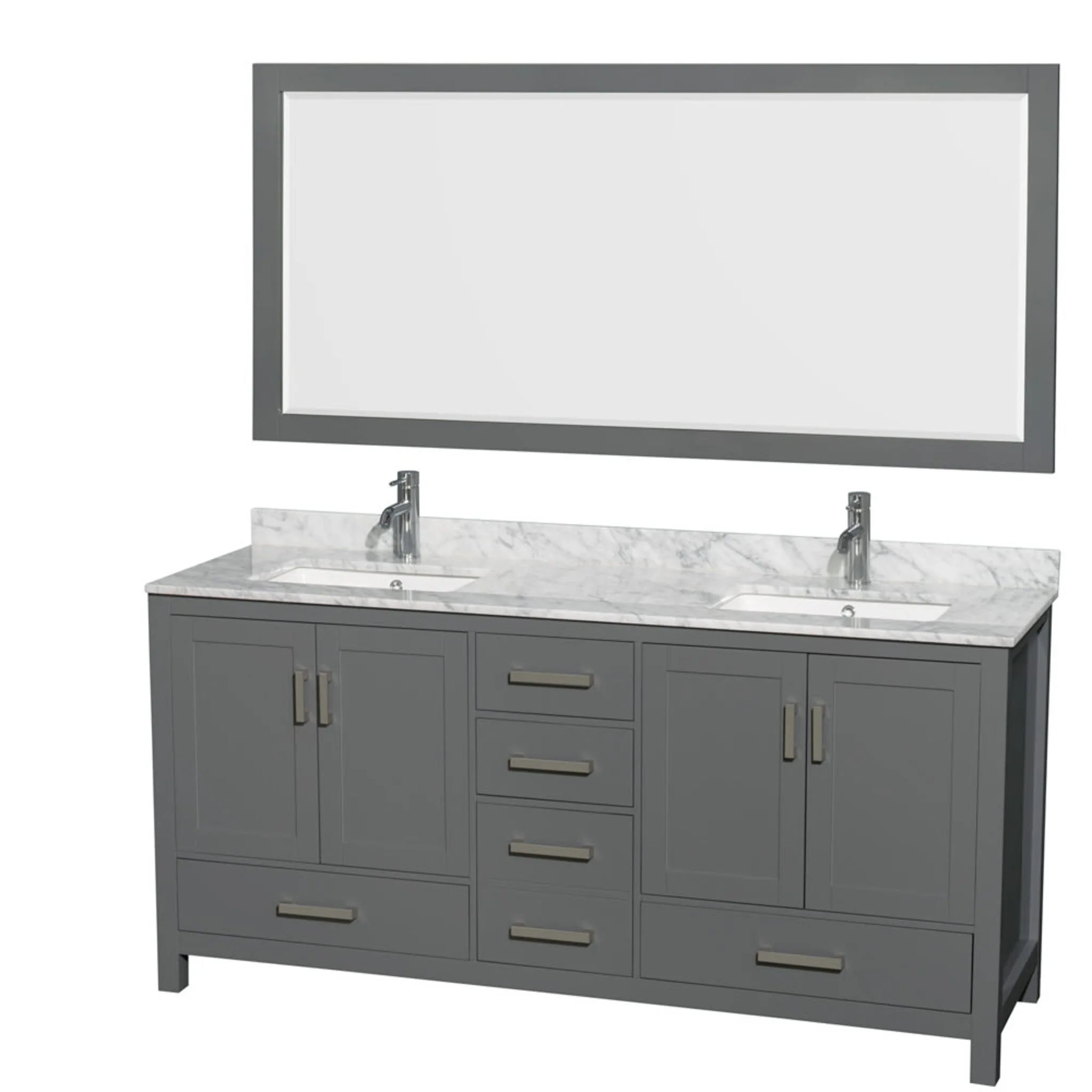 72" Sheffield Double Bathroom Vanity in Dark Gray with Brushed Chrome Trim & 70" Mirror by Wyndham