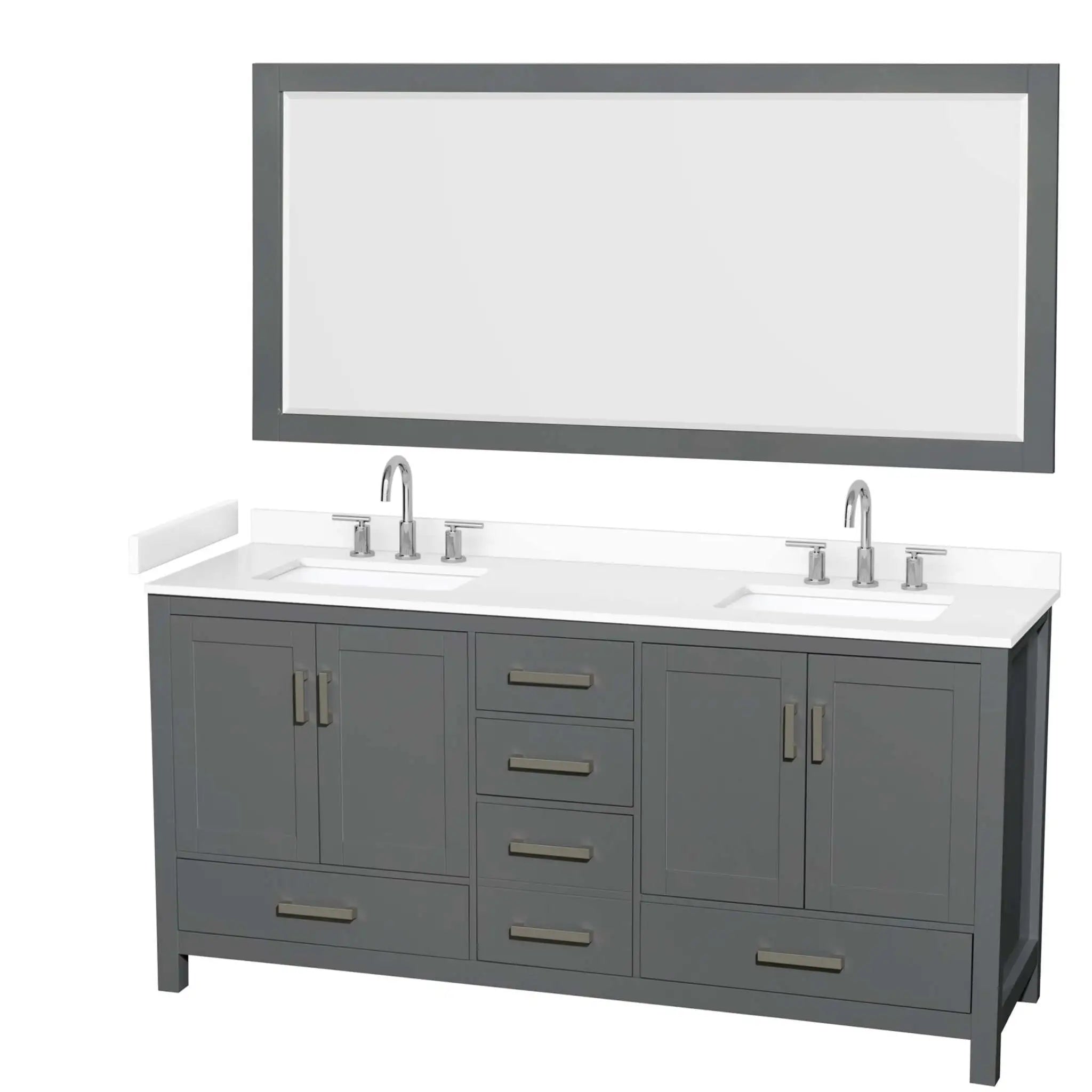 72" Sheffield Double Bathroom Vanity in Dark Gray with Brushed Chrome Trim & 70" Mirror by Wyndham