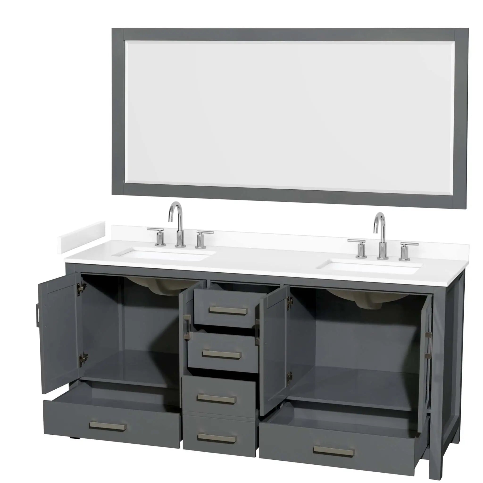 72" Sheffield Double Bathroom Vanity in Dark Gray with Brushed Chrome Trim & 70" Mirror by Wyndham