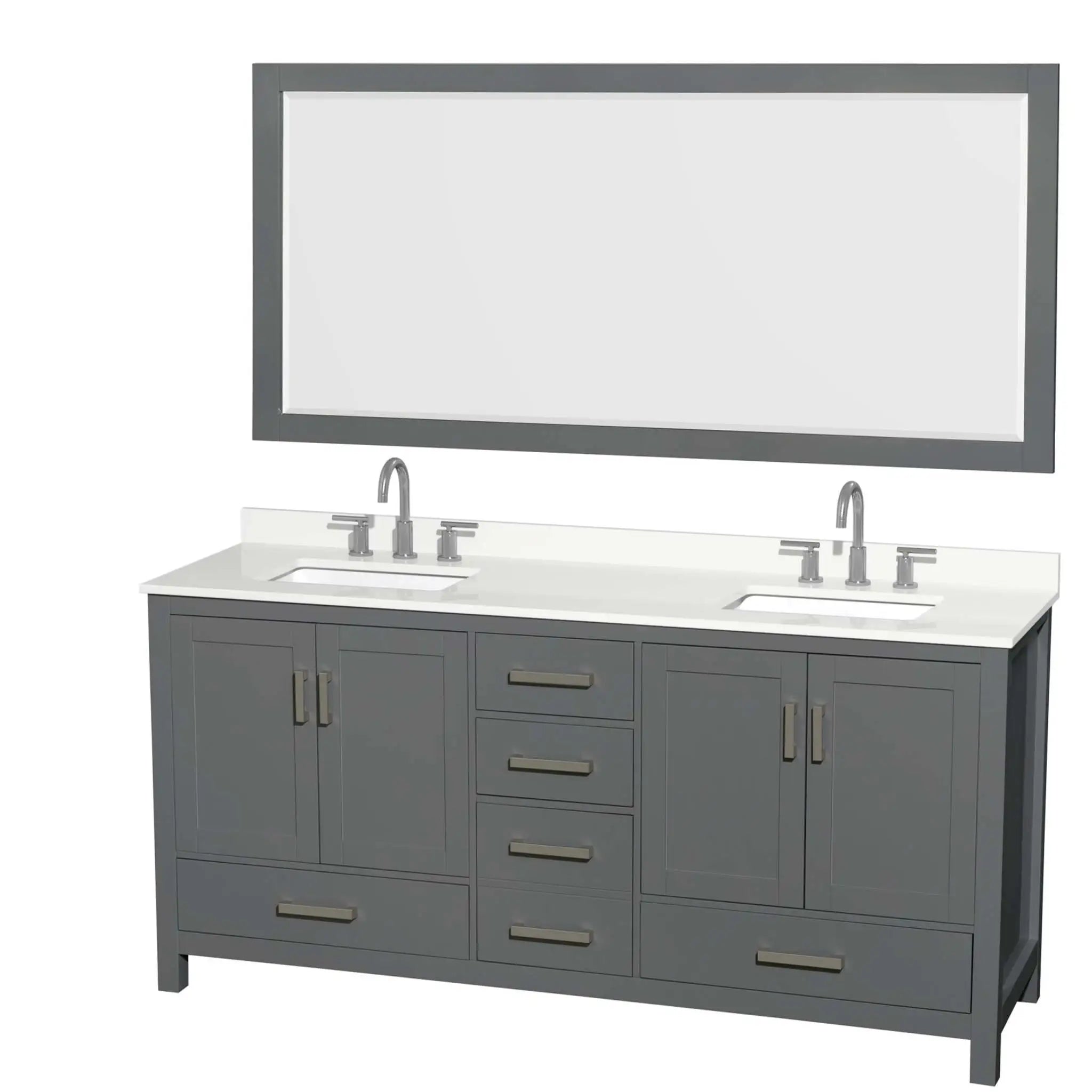 72" Sheffield Double Bathroom Vanity in Dark Gray with Brushed Chrome Trim & 70" Mirror by Wyndham