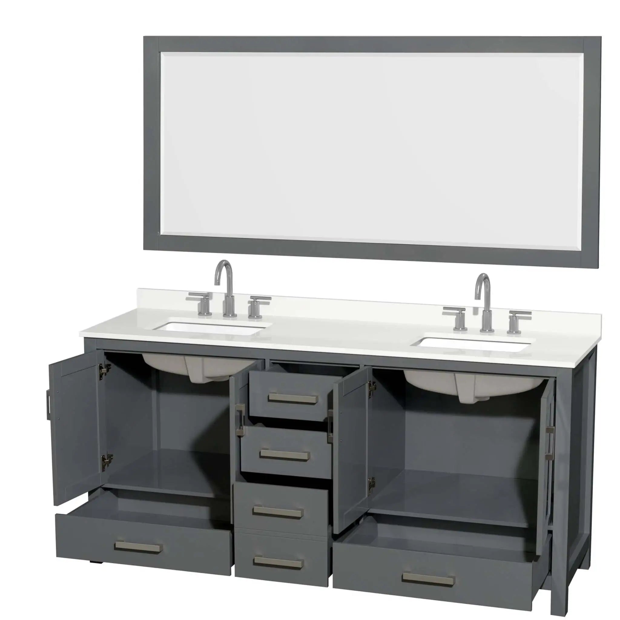 72" Sheffield Double Bathroom Vanity in Dark Gray with Brushed Chrome Trim & 70" Mirror by Wyndham