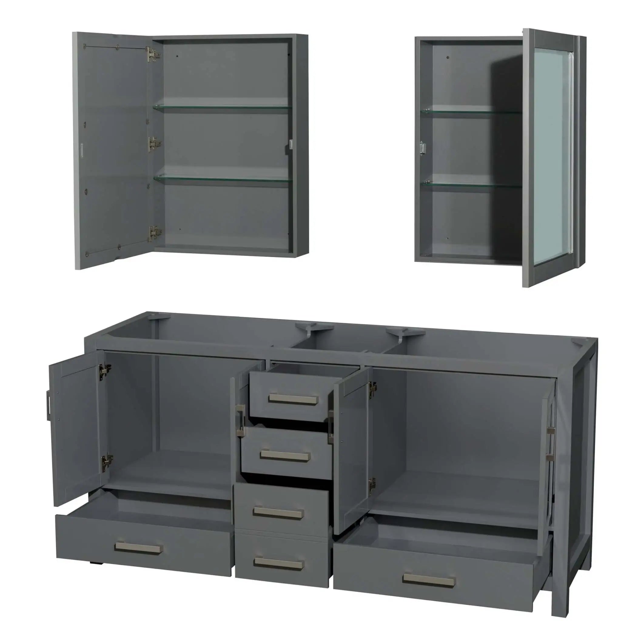72" Sheffield Double Bathroom Vanity in Dark Gray with Brushed Chrome Trim & Medicine Cabinet by Wyndham