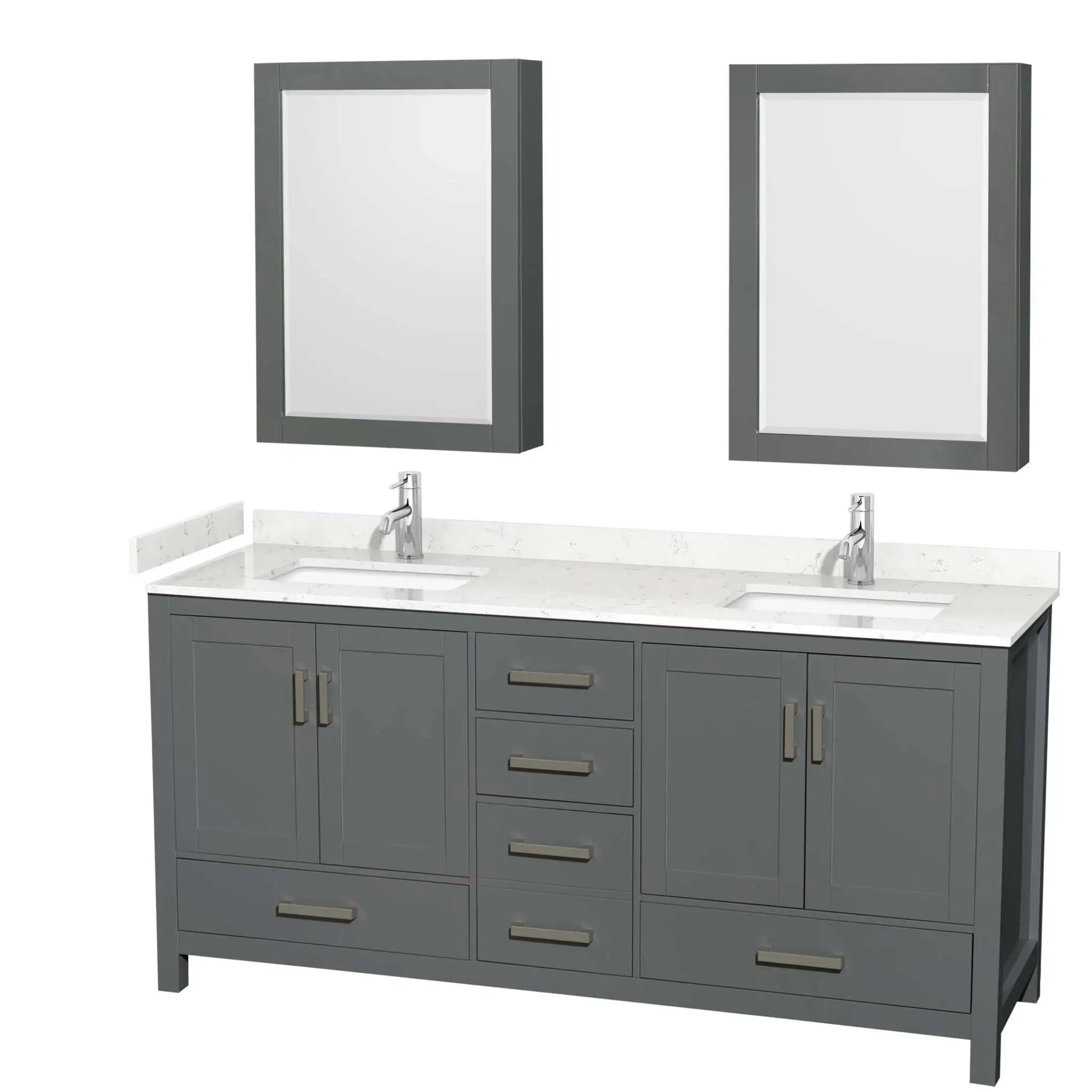 72" Sheffield Double Bathroom Vanity in Dark Gray with Brushed Chrome Trim & Medicine Cabinet by Wyndham